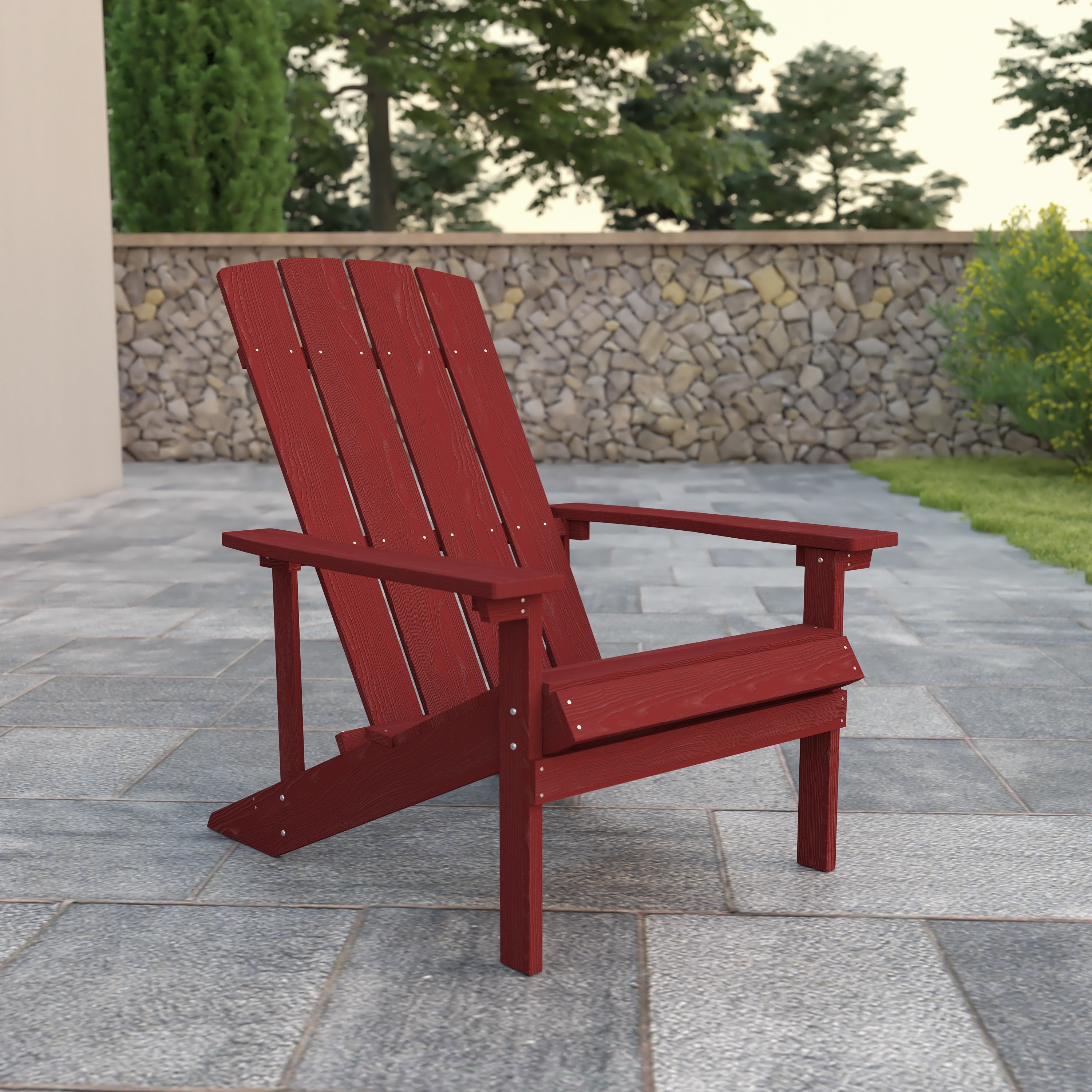 Charlestown Commercial All-Weather Poly Resin Wood Adirondack Chair in Red