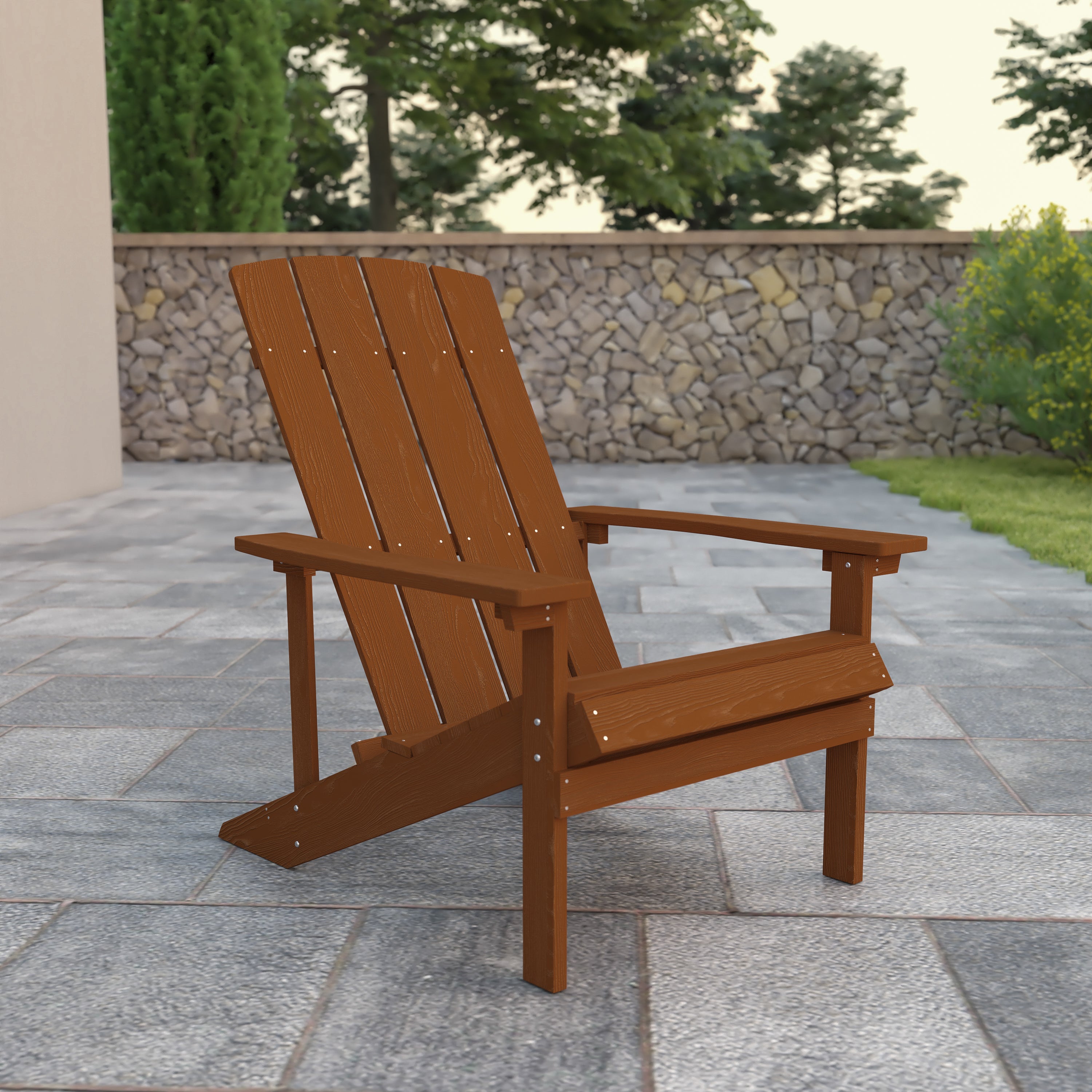 Charlestown Commercial All-Weather Poly Resin Wood Adirondack Chair in Teak