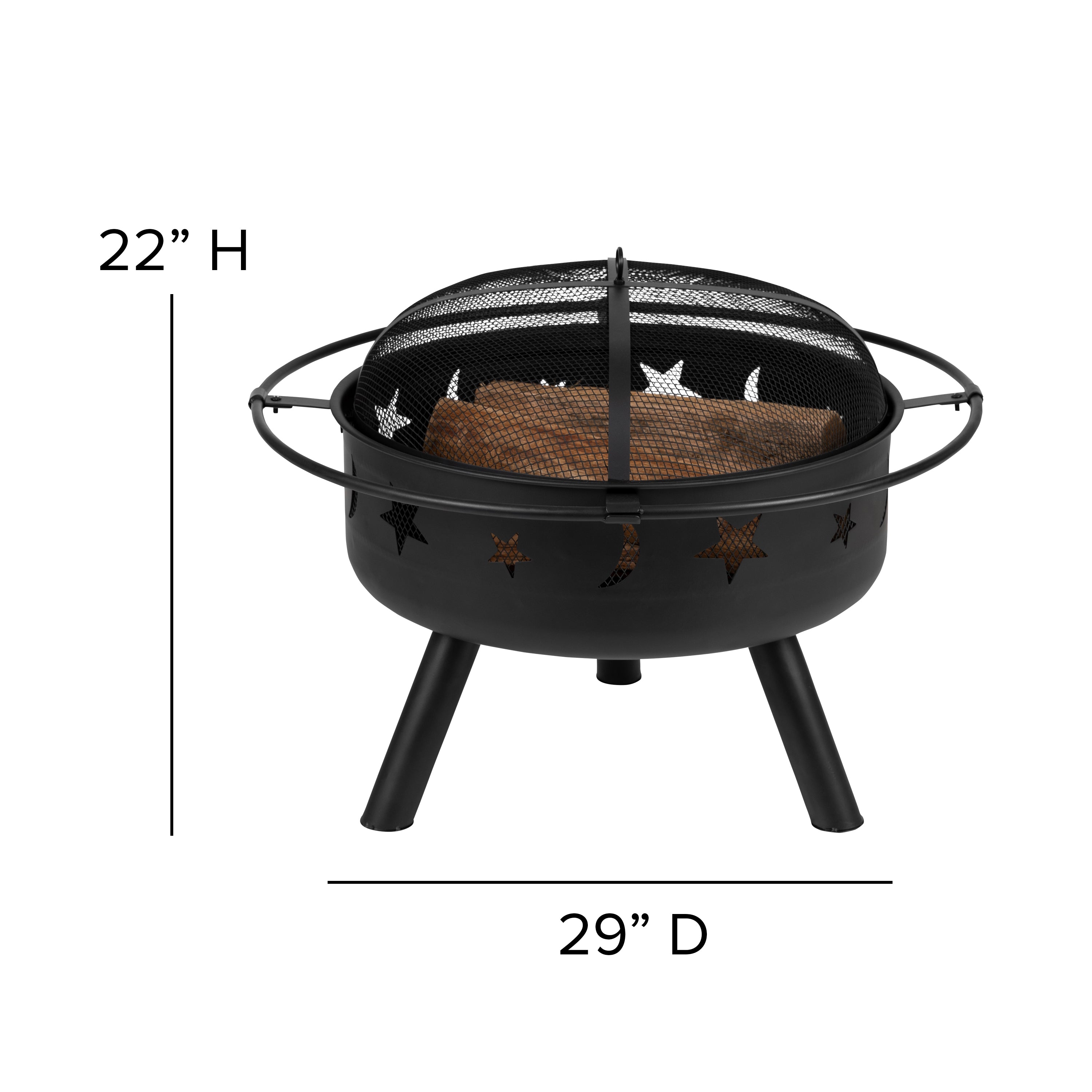 3 Piece Charlestown Commercial Blue Commercial Poly Resin Wood Adirondack Chair Set with Fire Pit - Star and Moon Fire Pit with Mesh Cover