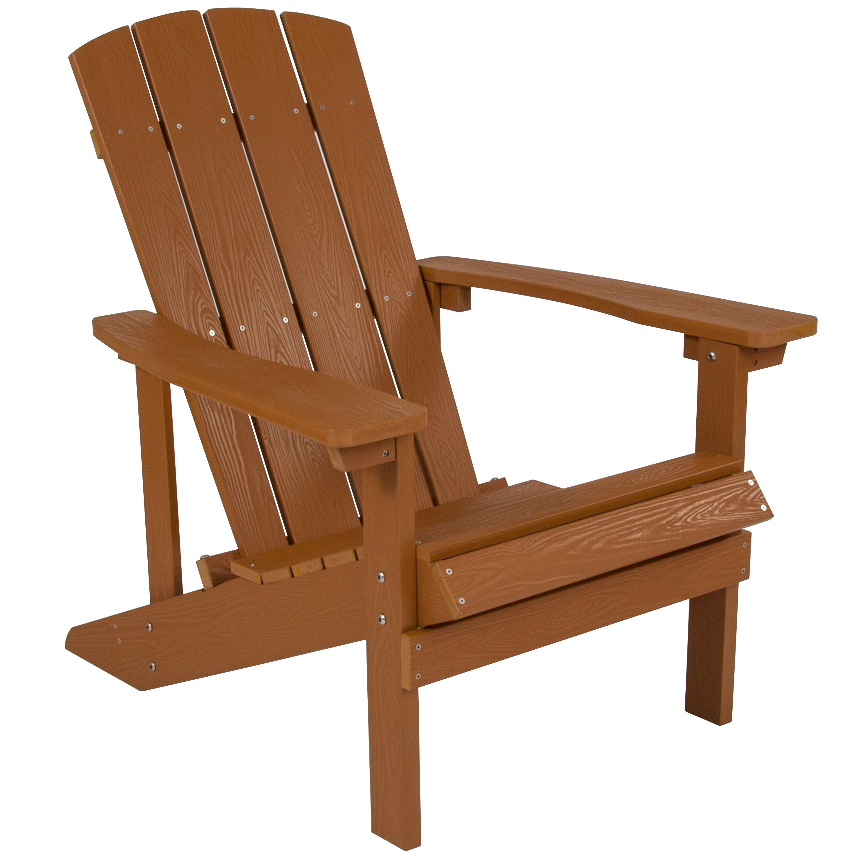 3 Piece Charlestown Teak Commercial Poly Resin Wood Adirondack Chair Set with Fire Pit - Star and Moon Fire Pit with Mesh Cover