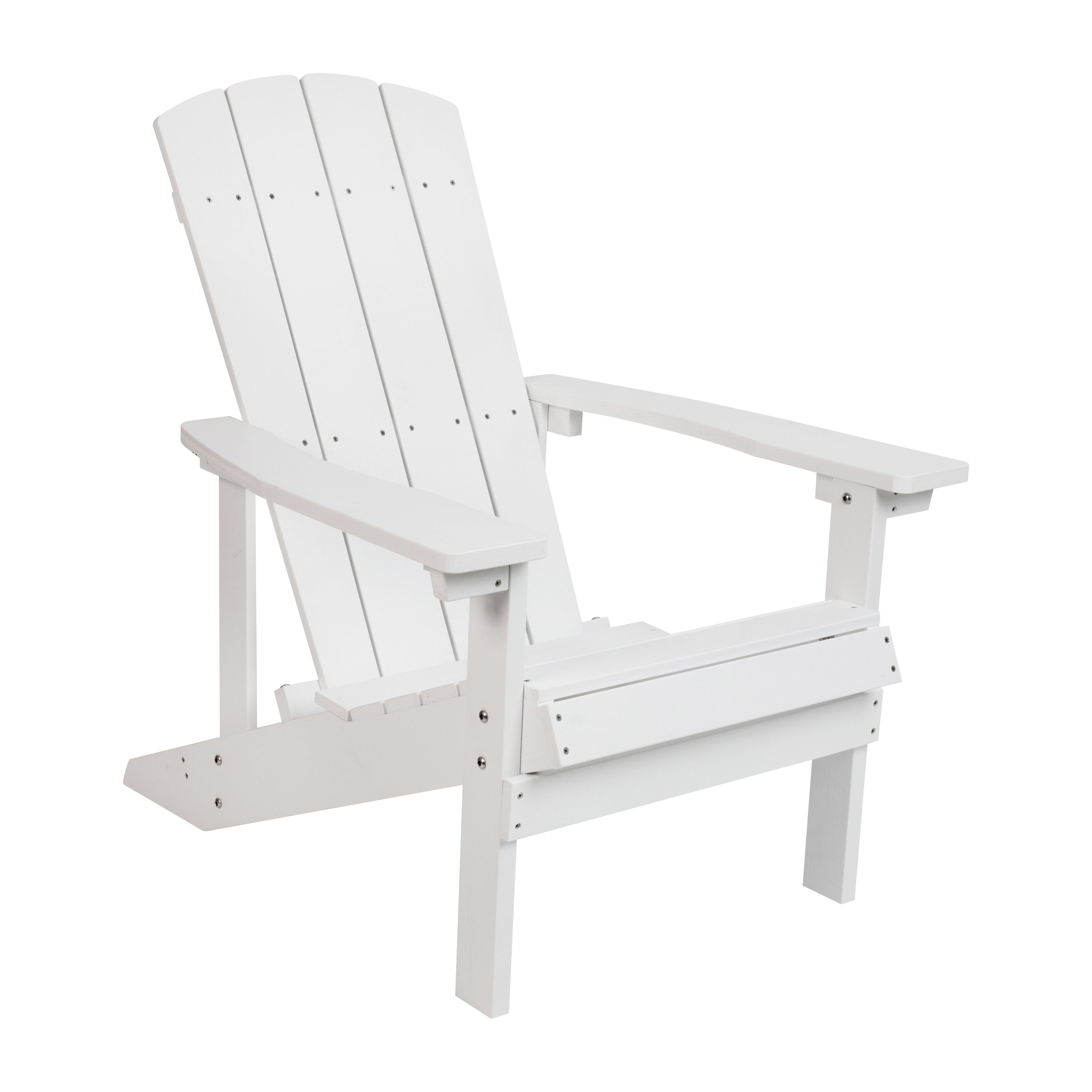 3 Piece Charlestown Commercial White Poly Resin Wood Adirondack Chair Set with Fire Pit - Star and Moon Fire Pit with Mesh Cover