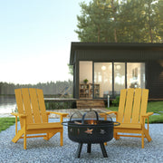 3 Piece Charlestown Commercial Yellow Commercial Poly Resin Wood Adirondack Chair Set with Fire Pit - Star and Moon Fire Pit with Mesh Cover