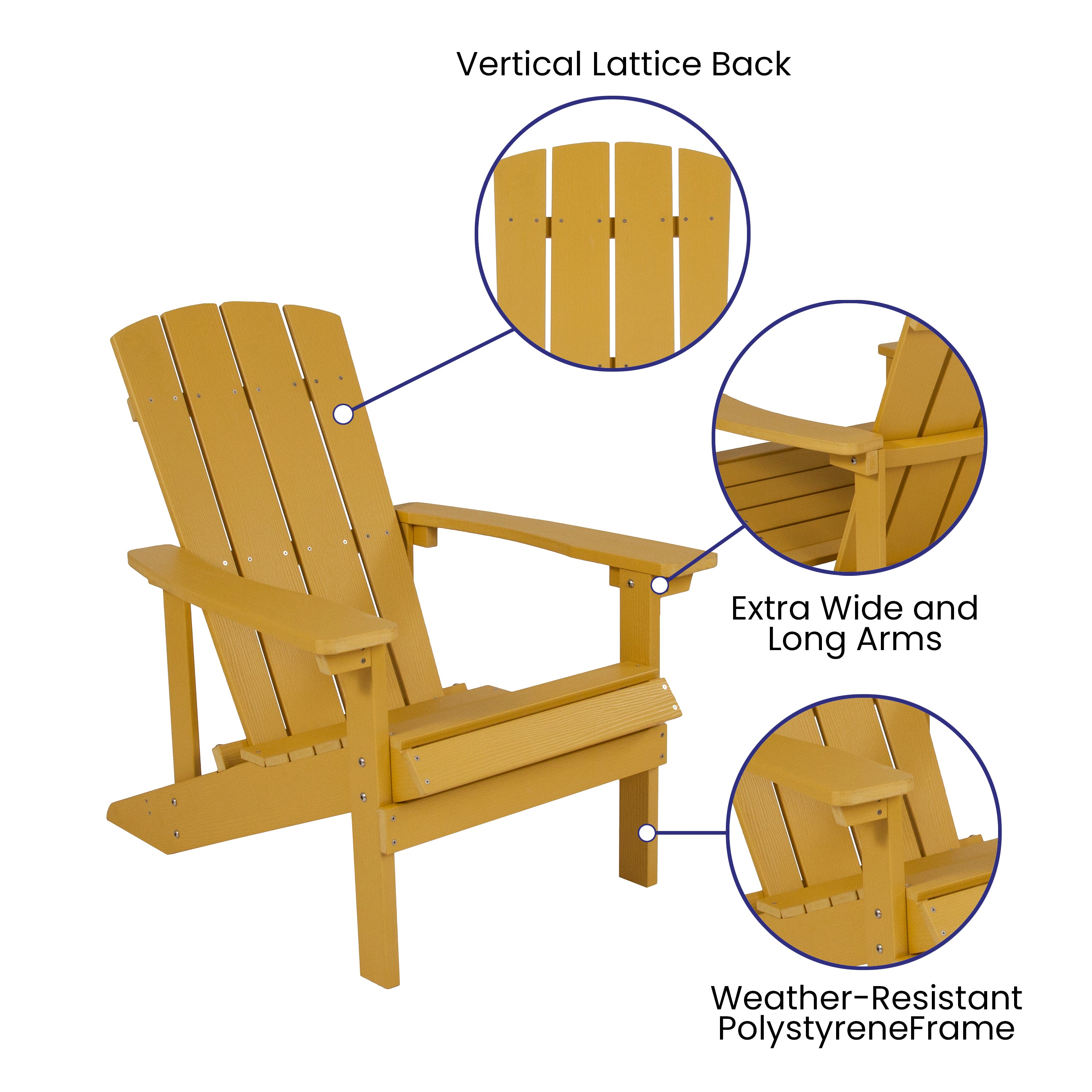 3 Piece Charlestown Commercial Yellow Commercial Poly Resin Wood Adirondack Chair Set with Fire Pit - Star and Moon Fire Pit with Mesh Cover
