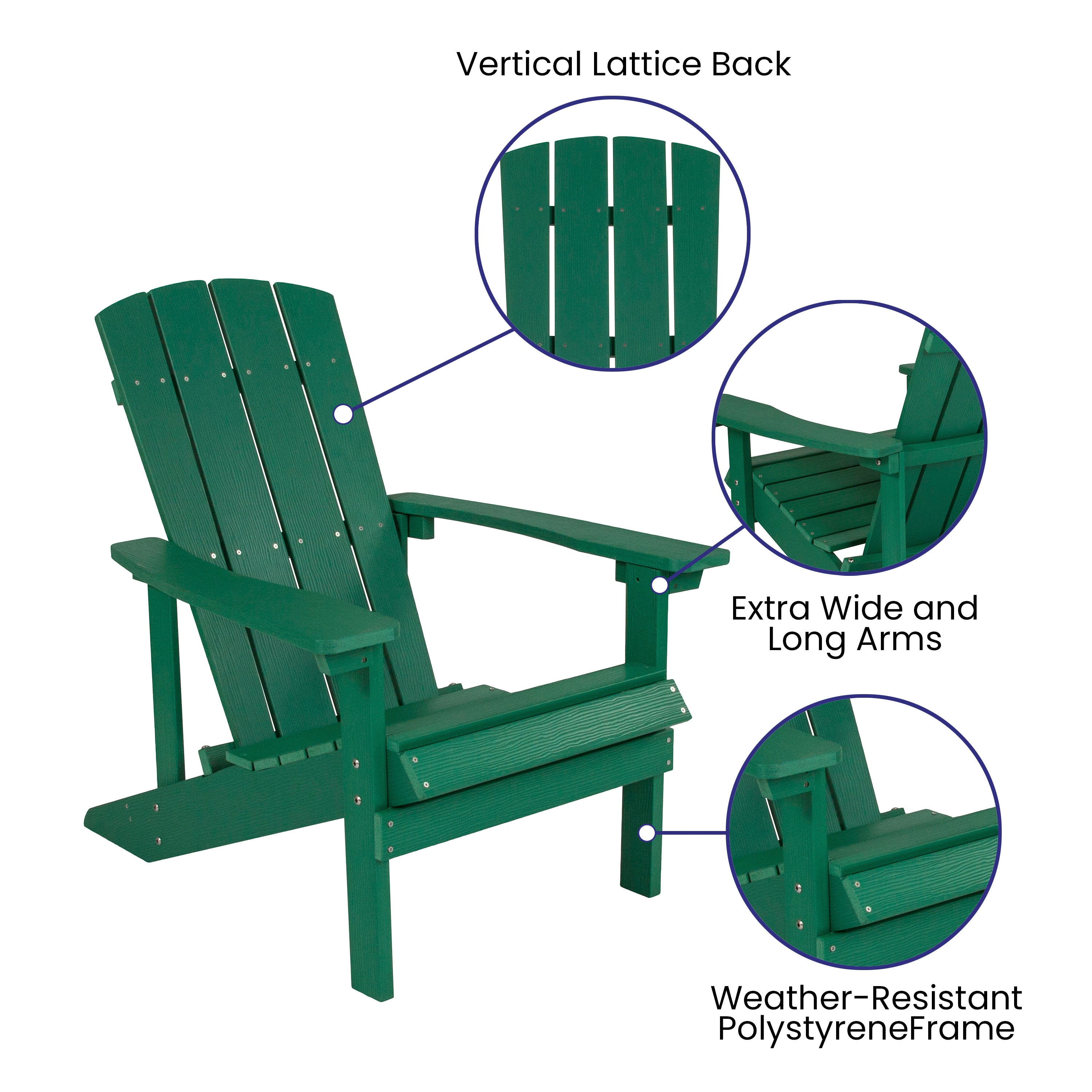 5 Piece Charlestown Green Commercial Poly Resin Wood Adirondack Chair Set with Fire Pit - Star and Moon Fire Pit with Mesh Cover