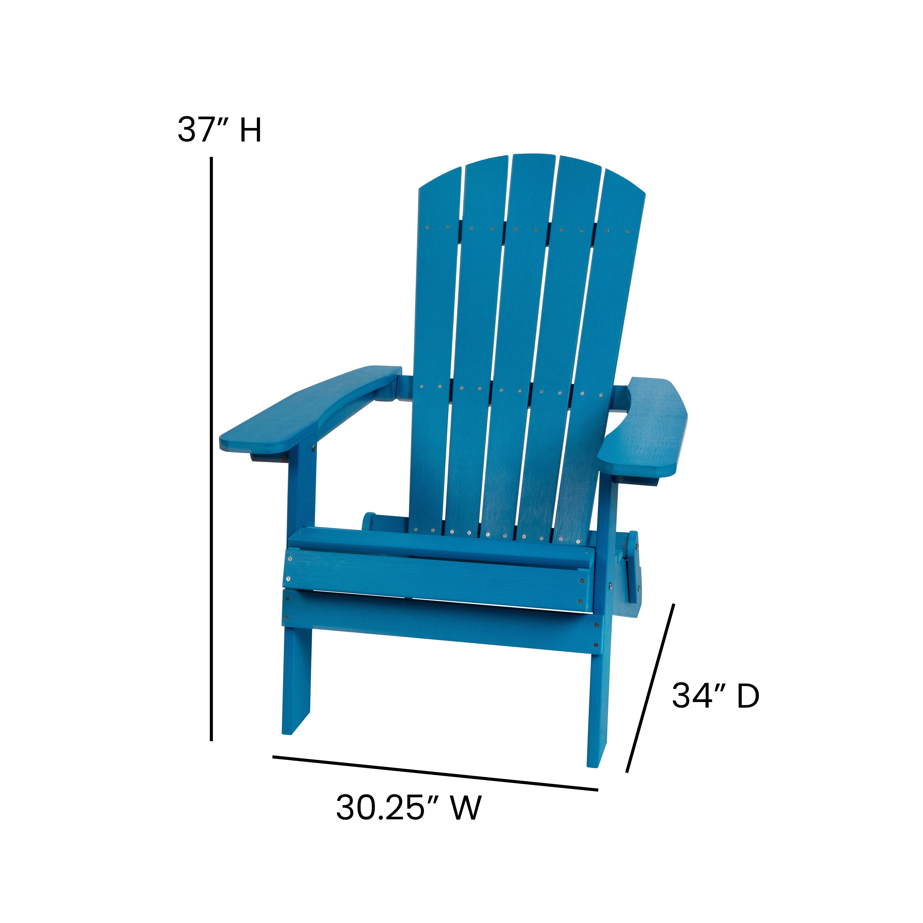 2 Pack Charlestown Commercial All-Weather Poly Resin Folding Adirondack Chairs with Side Table in Blue