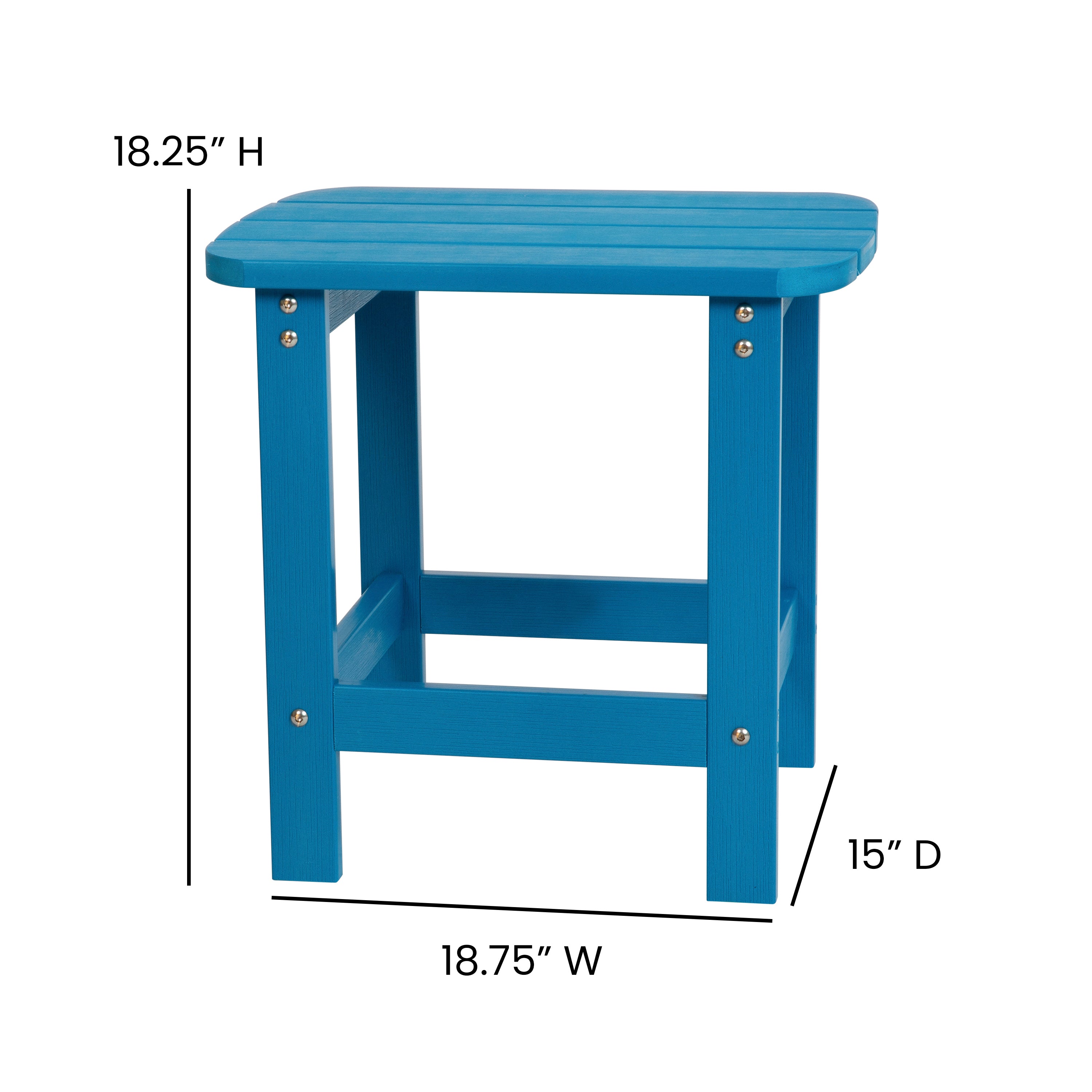 2 Pack Charlestown Commercial All-Weather Poly Resin Folding Adirondack Chairs with Side Table in Blue