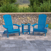 2 Pack Charlestown Commercial All-Weather Poly Resin Folding Adirondack Chairs with Side Table in Blue