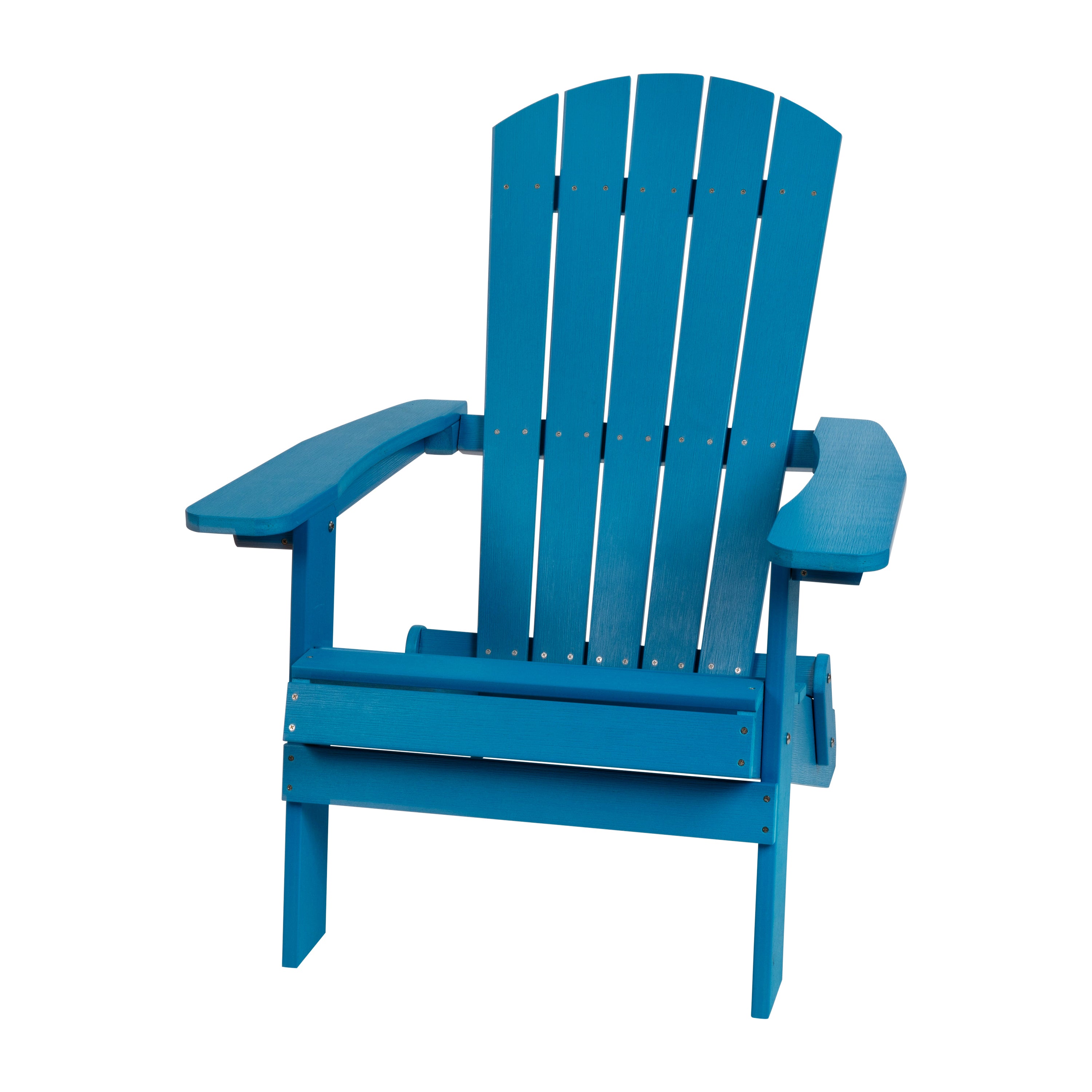 2 Pack Charlestown Commercial All-Weather Poly Resin Folding Adirondack Chairs with Side Table in Blue