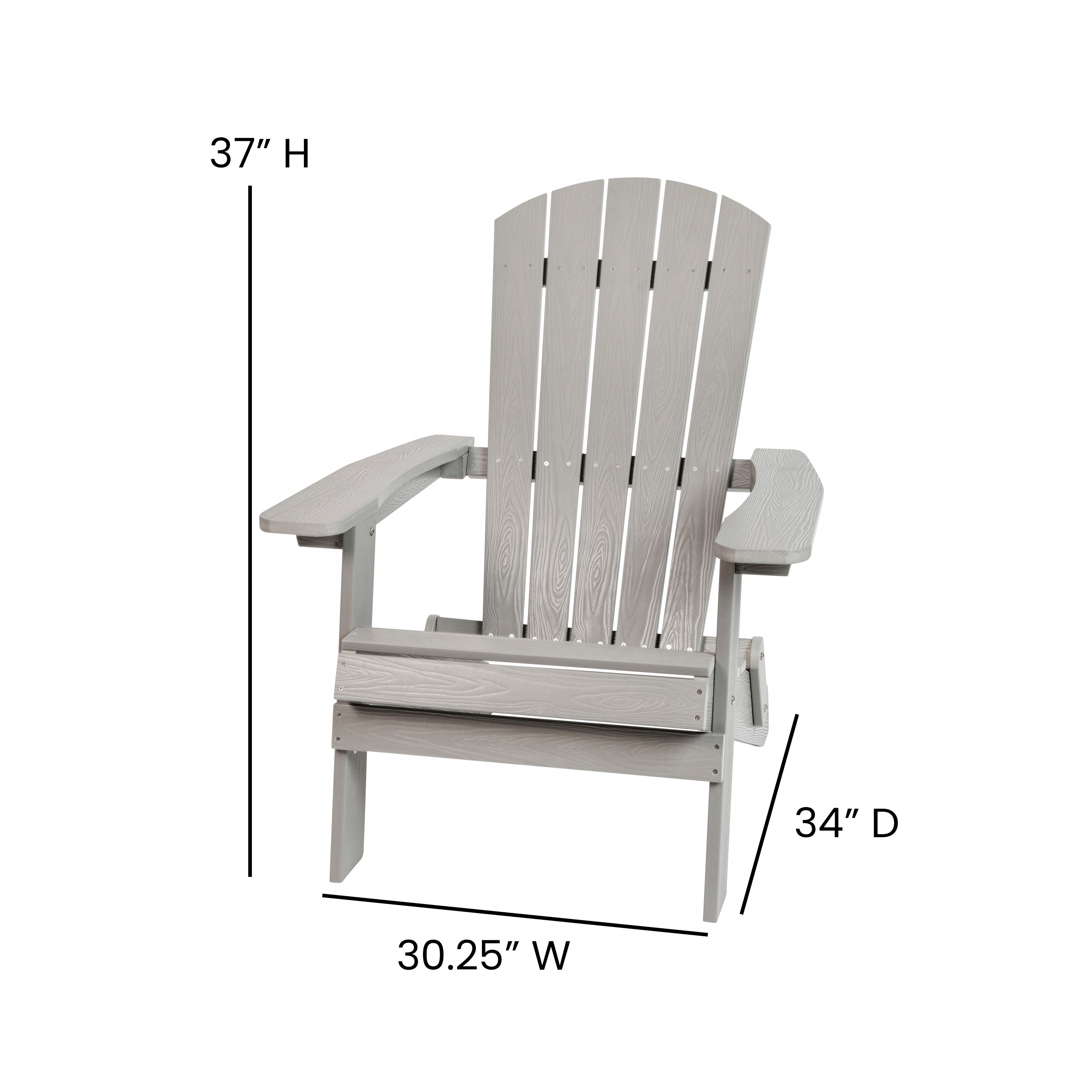 2 Pack Charlestown Commercial All-Weather Poly Resin Folding Adirondack Chairs with Side Table in Gray