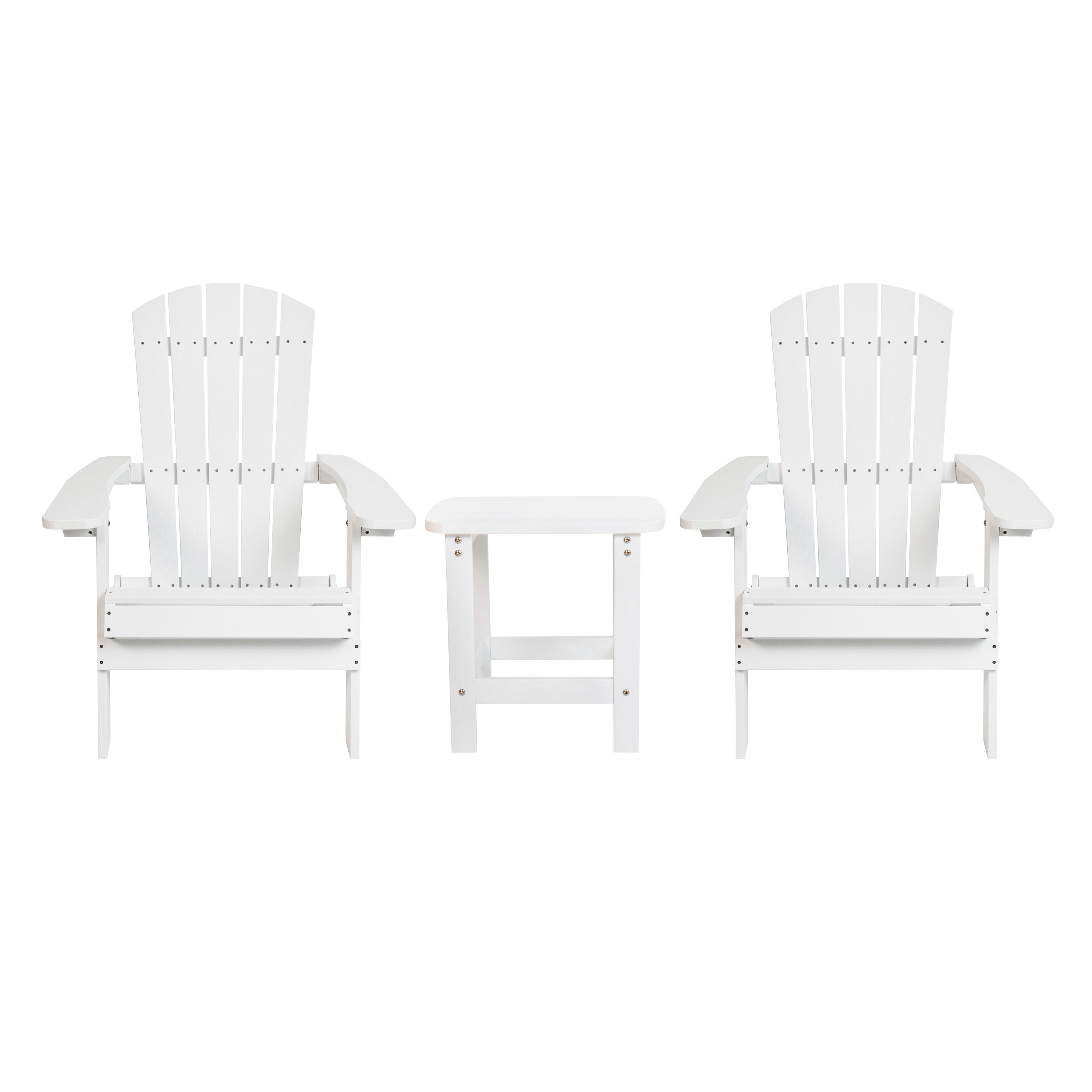 2 Pack Charlestown Commercial All-Weather Poly Resin Folding Adirondack Chair with Side Table