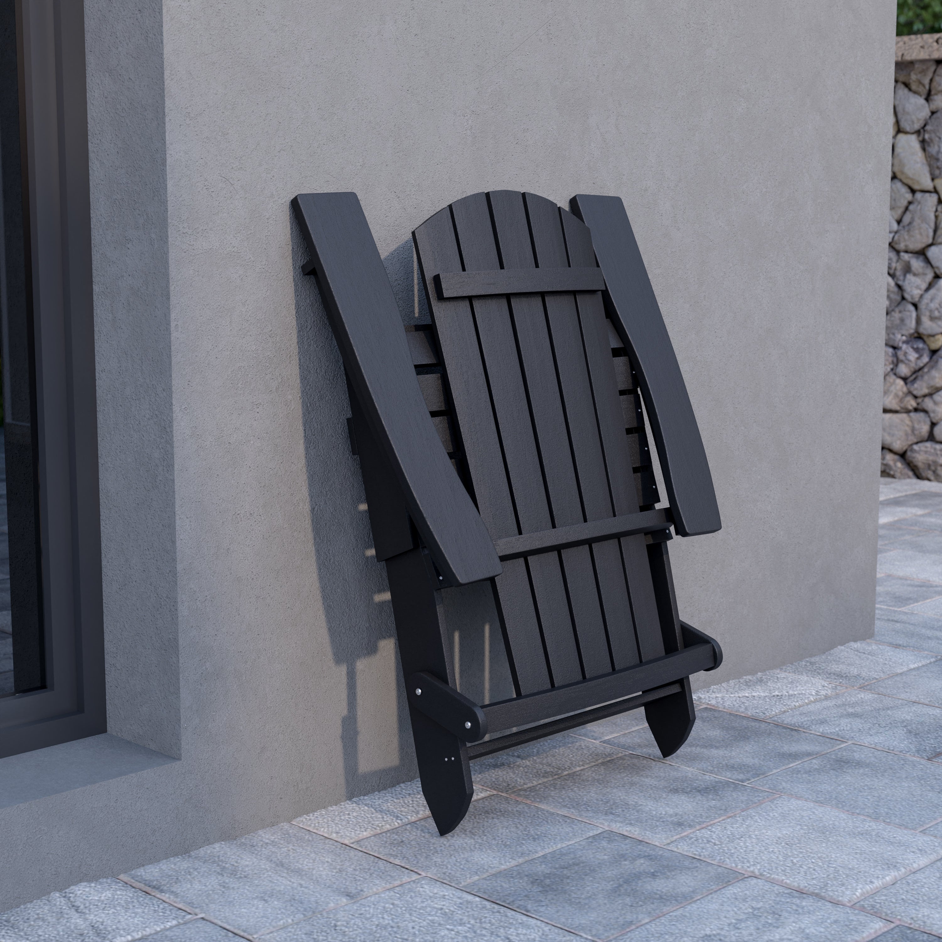Charlestown Commercial All-Weather Poly Resin Indoor/Outdoor Folding Adirondack Chair in Black