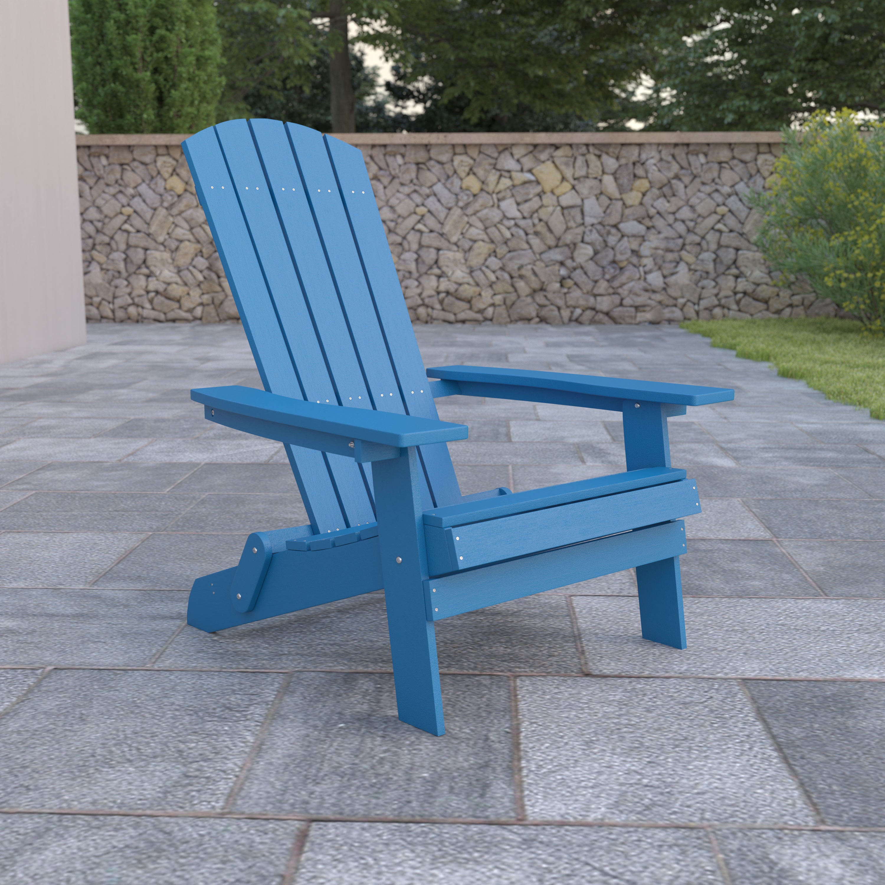 Charlestown Commercial All-Weather Poly Resin Indoor/Outdoor Folding Adirondack Chair in Blue