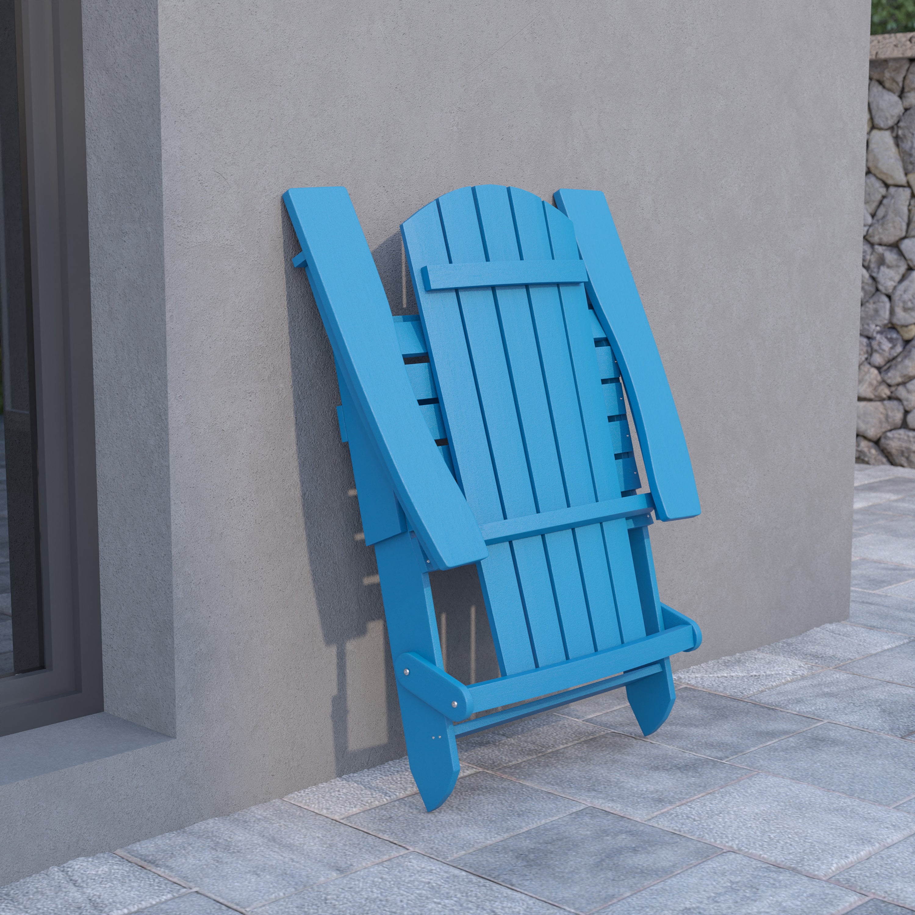 Charlestown Commercial All-Weather Poly Resin Indoor/Outdoor Folding Adirondack Chair in Blue