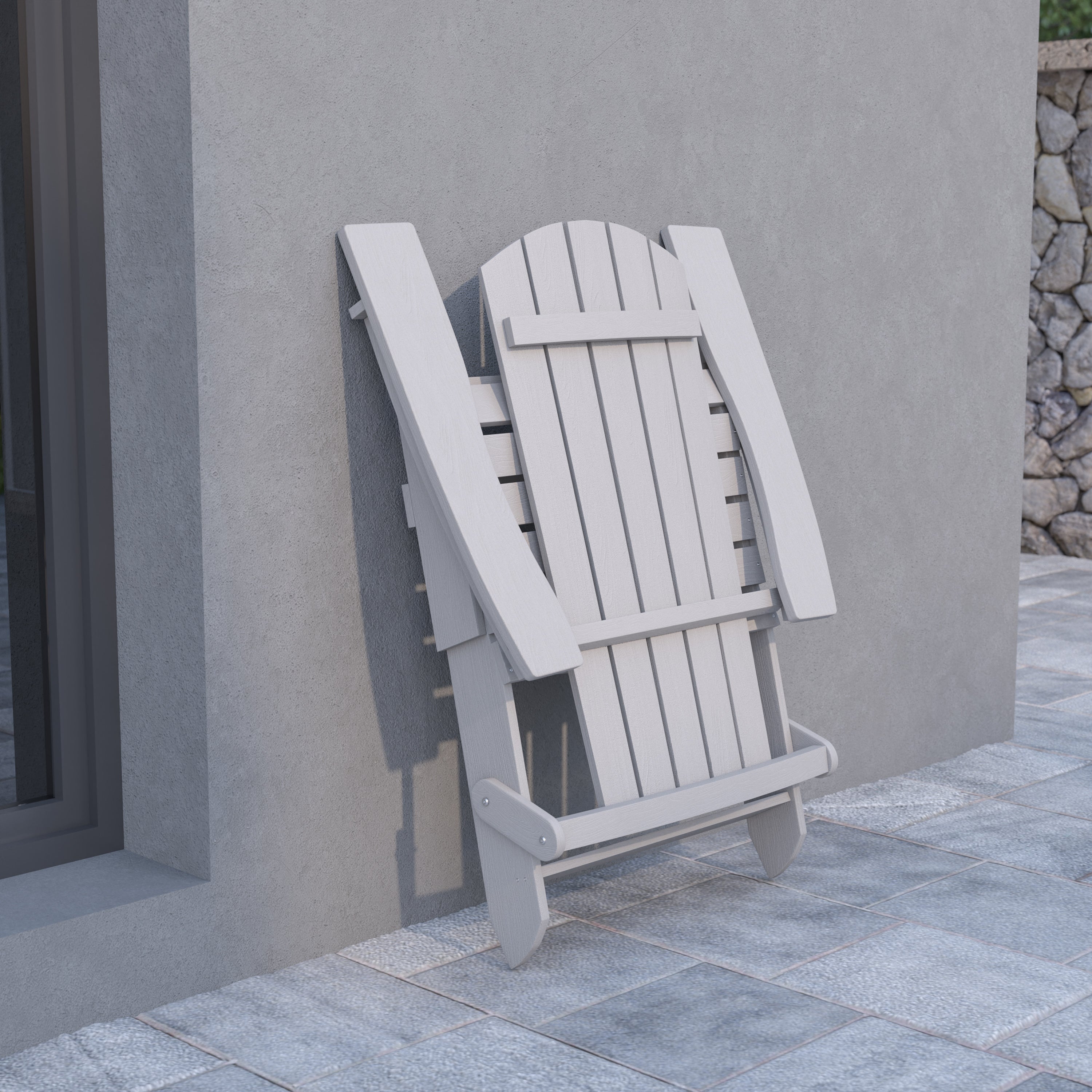 Charlestown Commercial All-Weather Poly Resin Indoor/Outdoor Folding Adirondack Chair in Gray