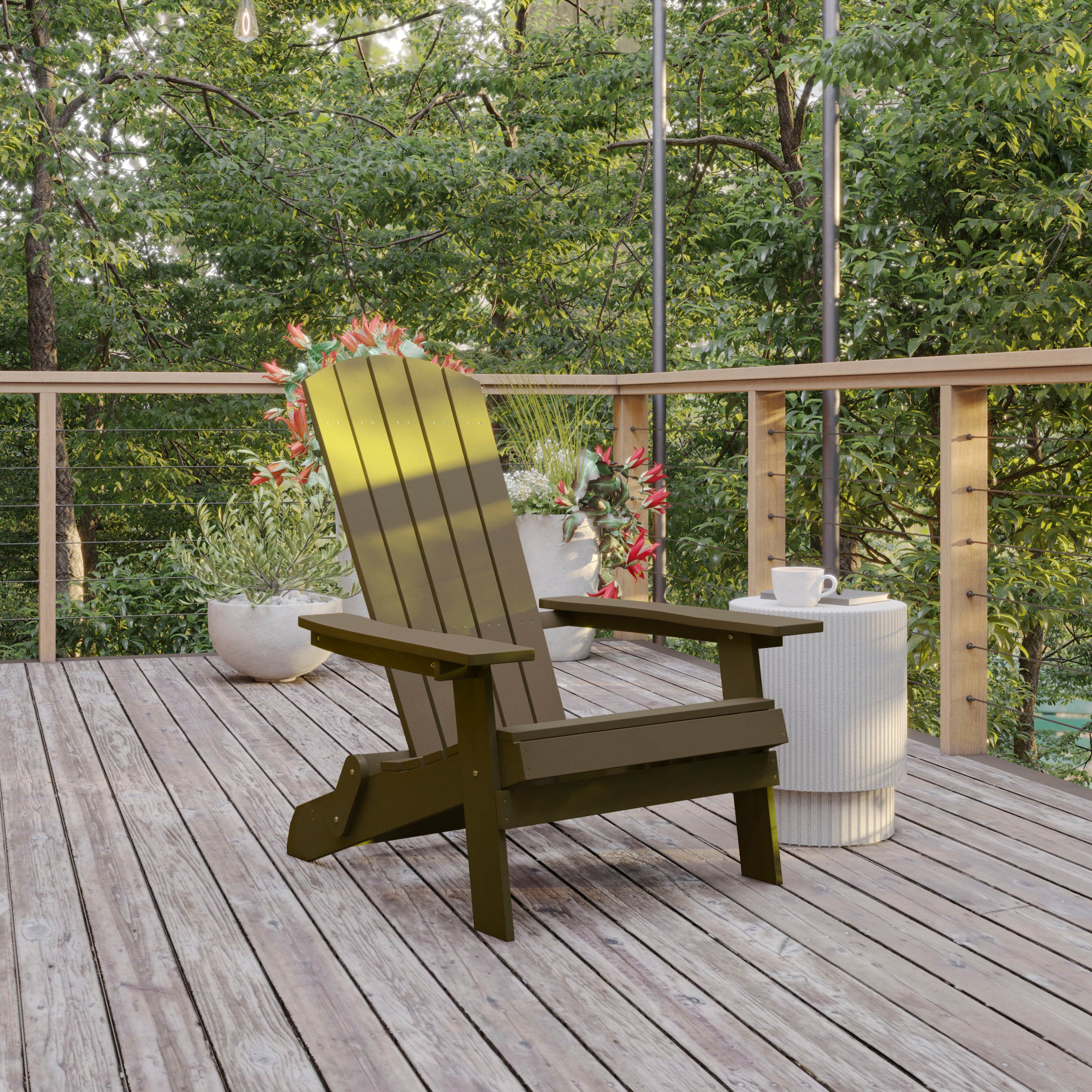Charlestown Commercial Folding Adirondack Chair - Mahogany - Poly Resin - Indoor/Outdoor - Weather Resistant