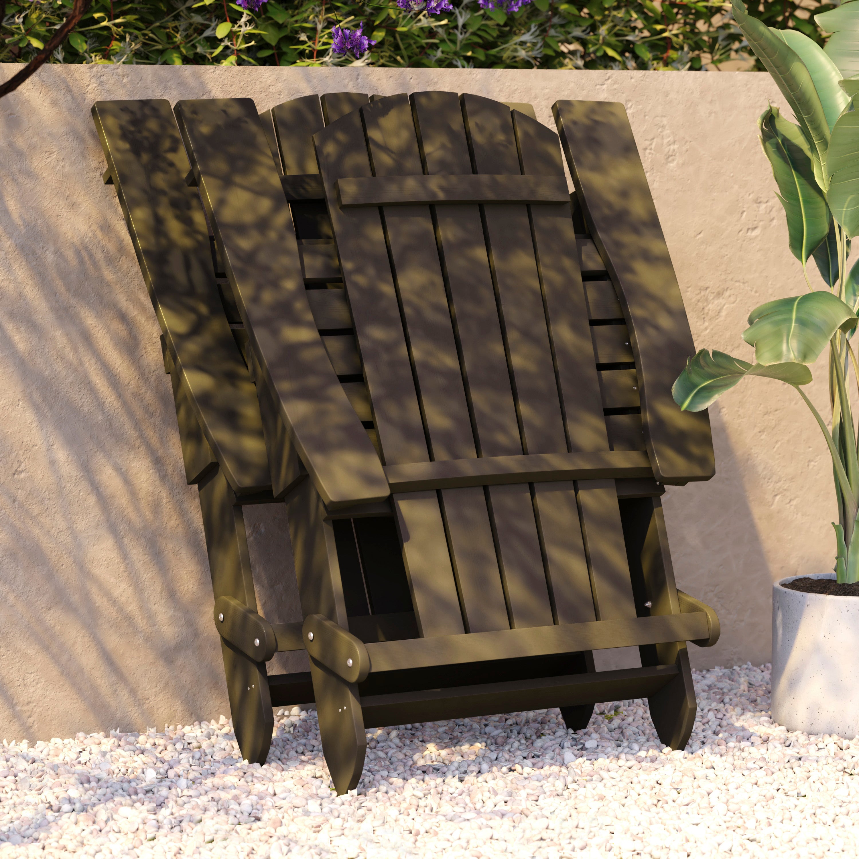 Charlestown Commercial Folding Adirondack Chair - Mahogany - Poly Resin - Indoor/Outdoor - Weather Resistant