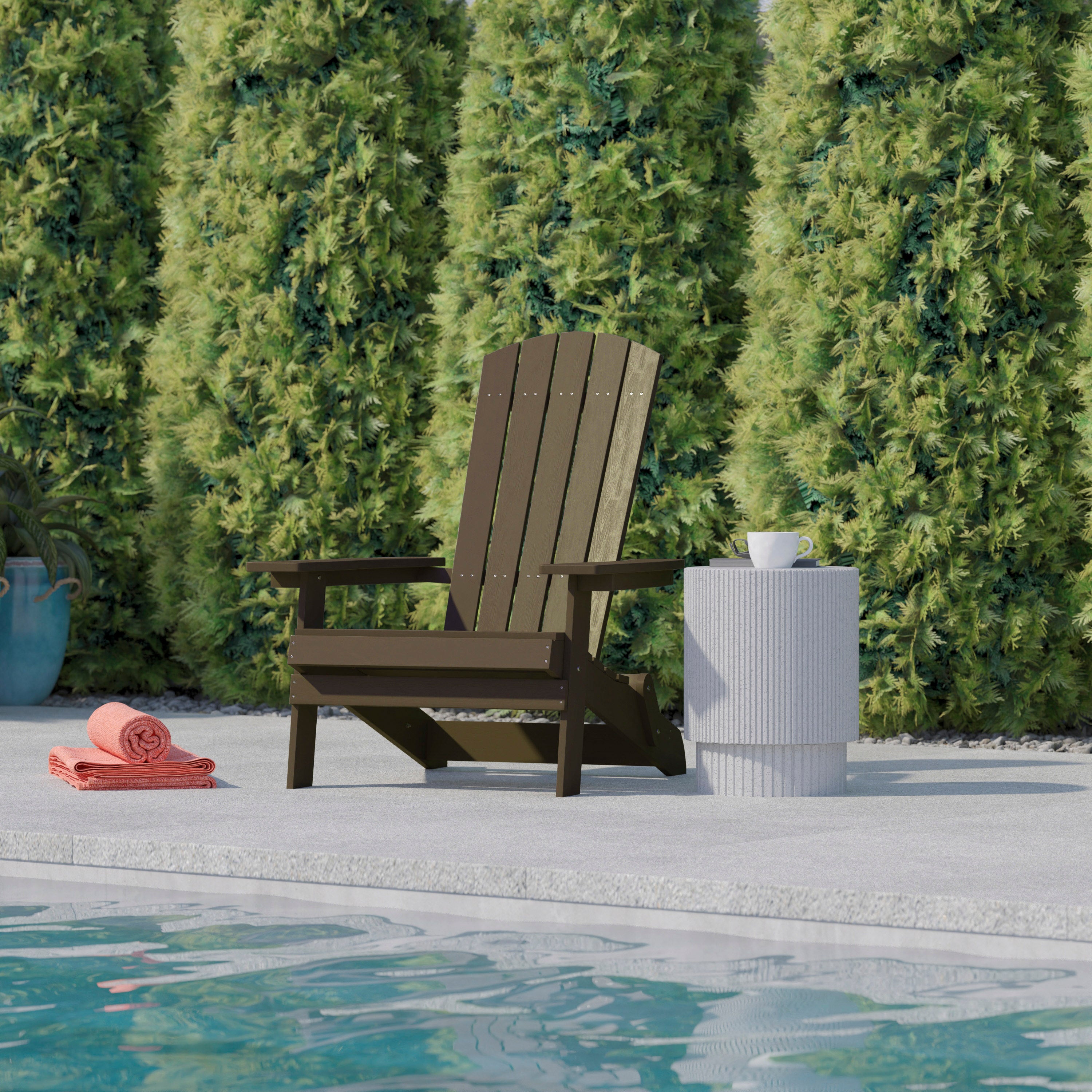 Charlestown Commercial Folding Adirondack Chair - Mahogany - Poly Resin - Indoor/Outdoor - Weather Resistant