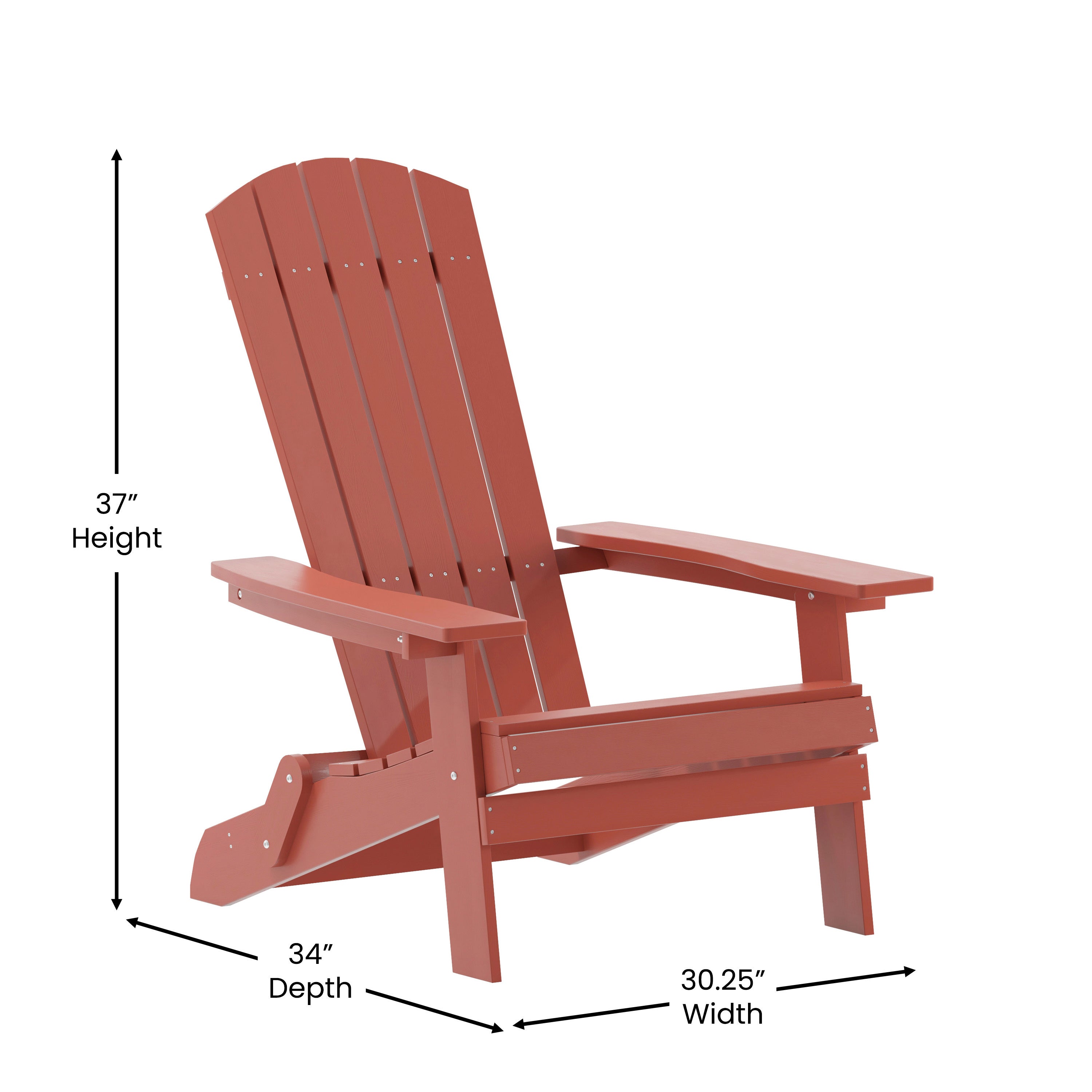 Charlestown Commercial Folding Adirondack Chair - Red - Poly Resin - Indoor/Outdoor - Weather Resistant
