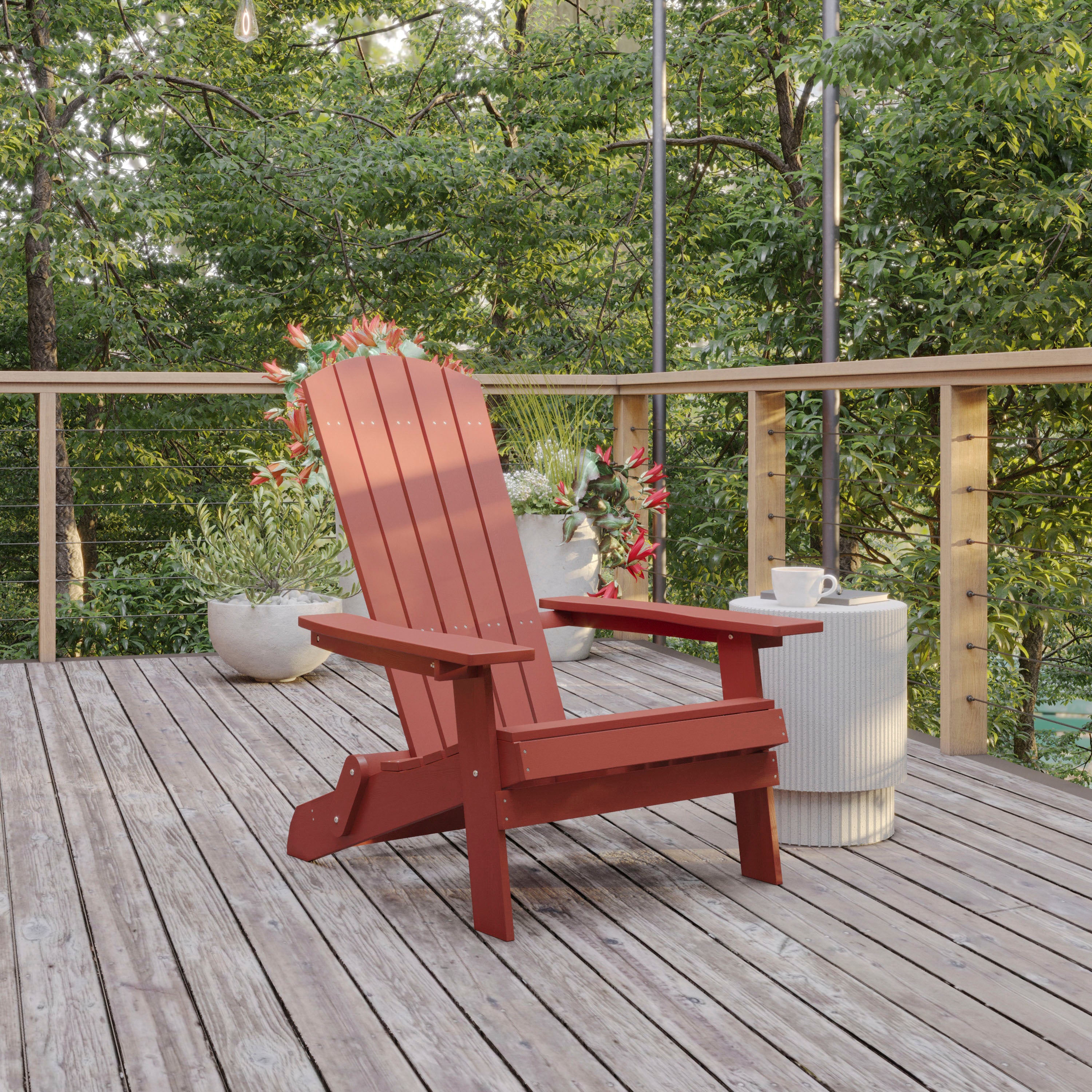 Charlestown Commercial Folding Adirondack Chair - Red - Poly Resin - Indoor/Outdoor - Weather Resistant