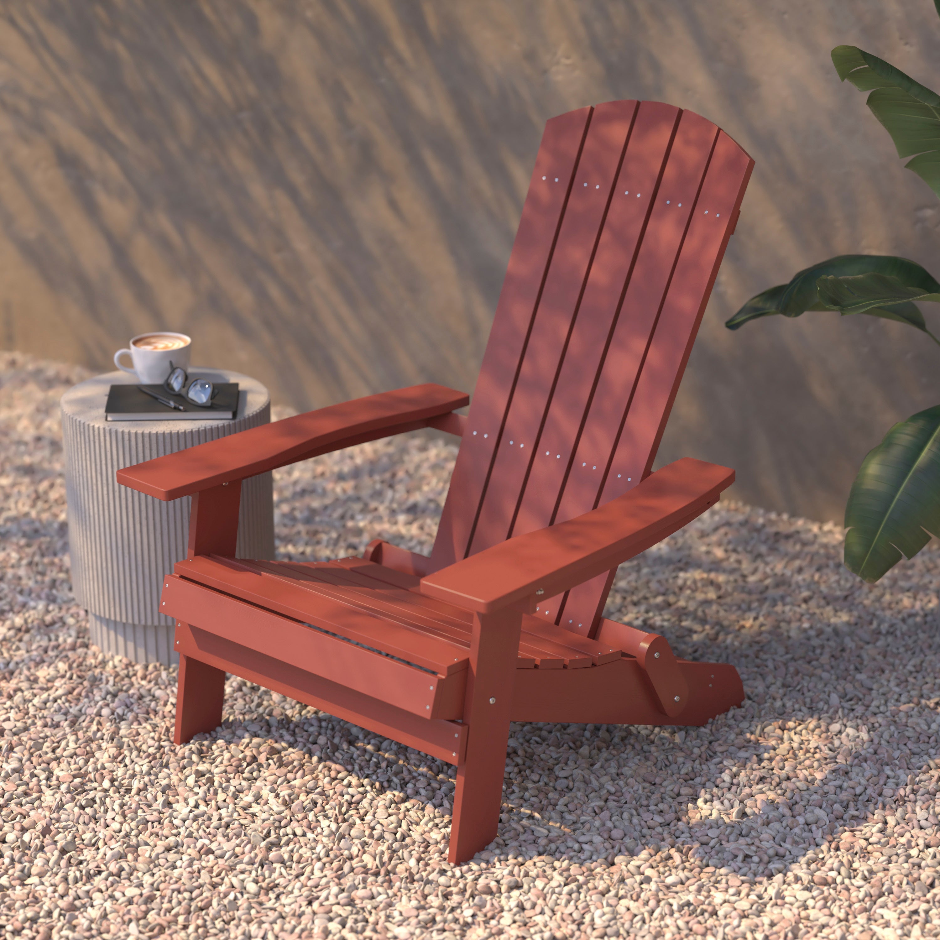 Charlestown Commercial Folding Adirondack Chair - Red - Poly Resin - Indoor/Outdoor - Weather Resistant