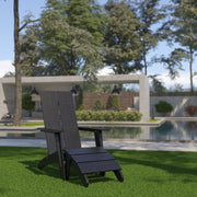 Sawyer Modern Commercial All-Weather Poly Resin Wood Adirondack Chair with Foot Rest in Black