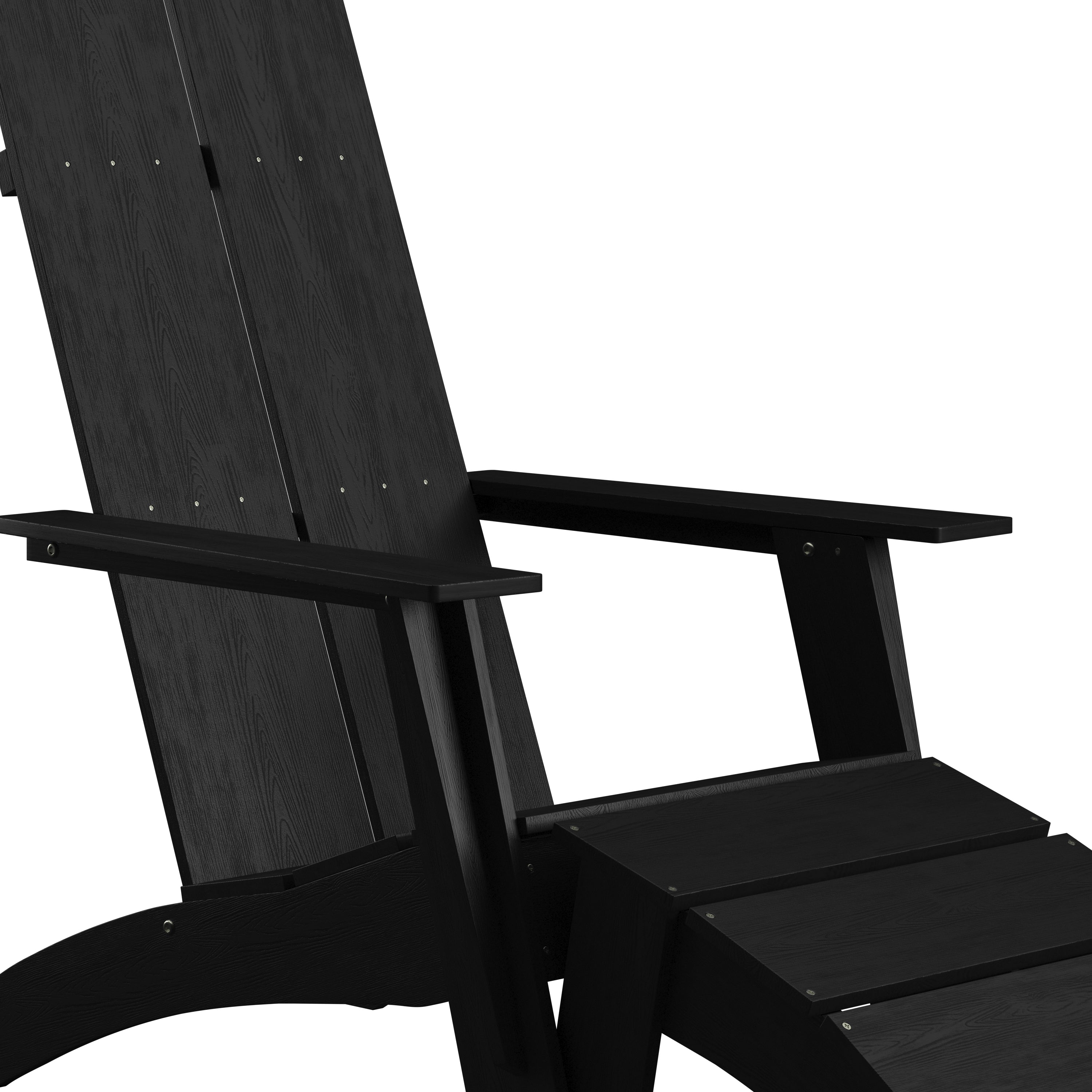 Sawyer Modern Commercial All-Weather Poly Resin Wood Adirondack Chair with Foot Rest in Black
