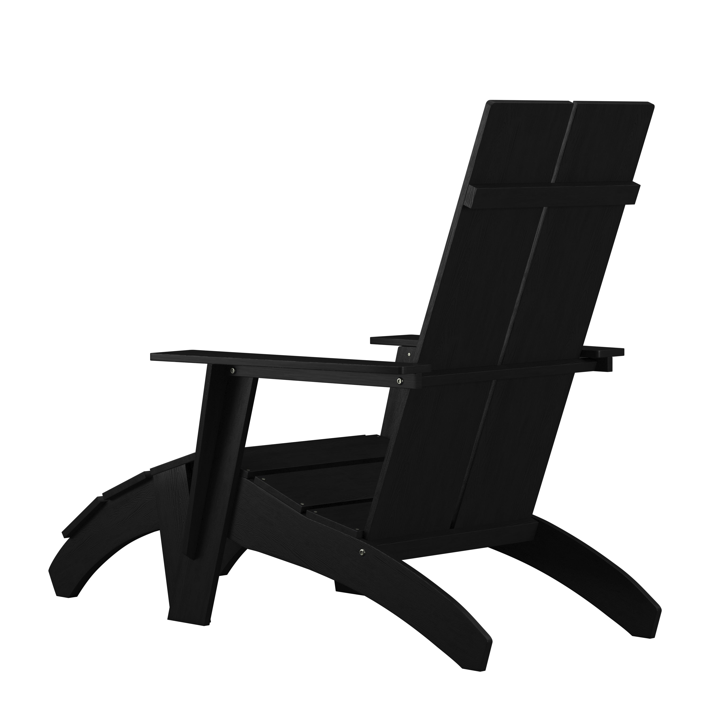 Sawyer Modern Commercial All-Weather Poly Resin Wood Adirondack Chair with Foot Rest in Black