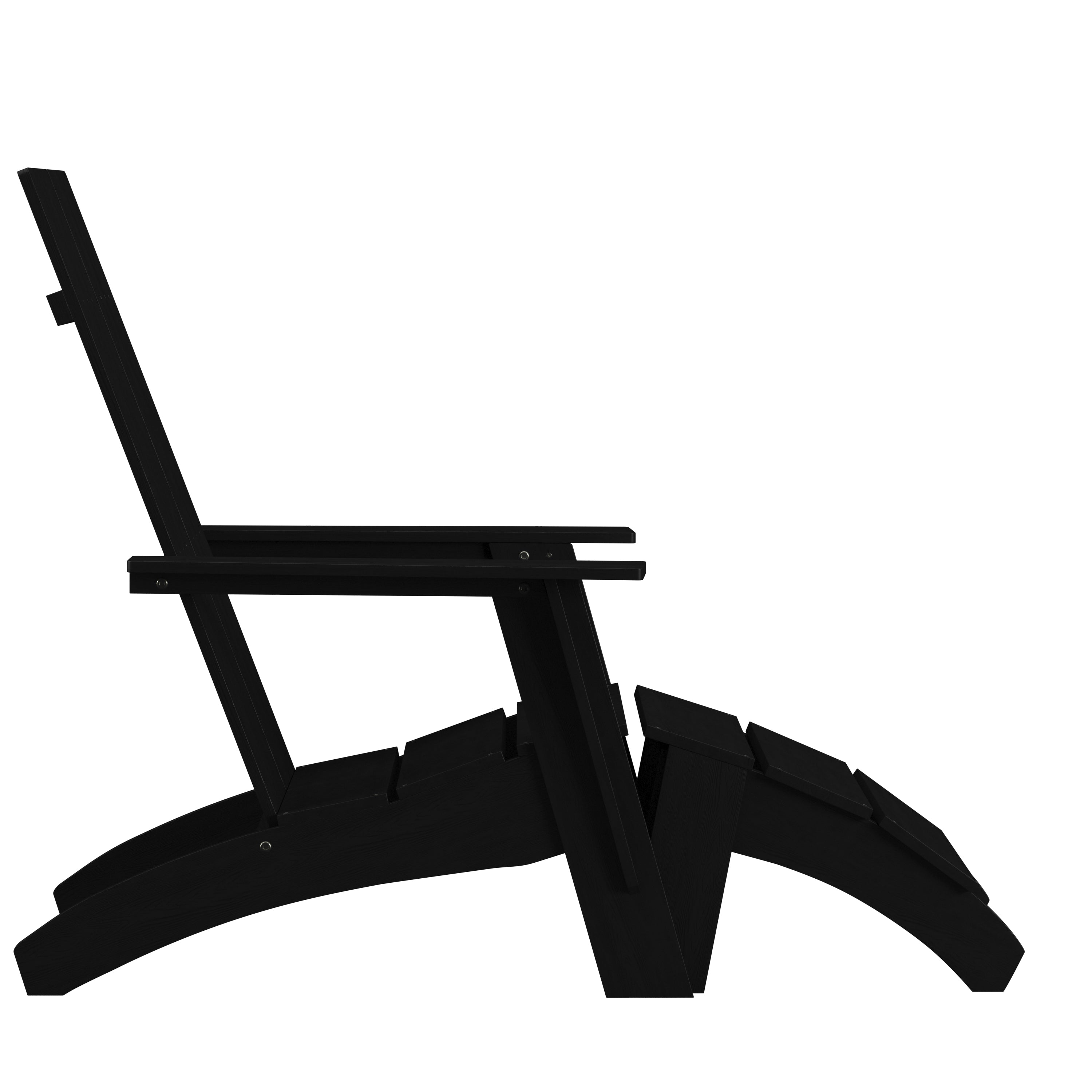 Sawyer Modern Commercial All-Weather Poly Resin Wood Adirondack Chair with Foot Rest in Black
