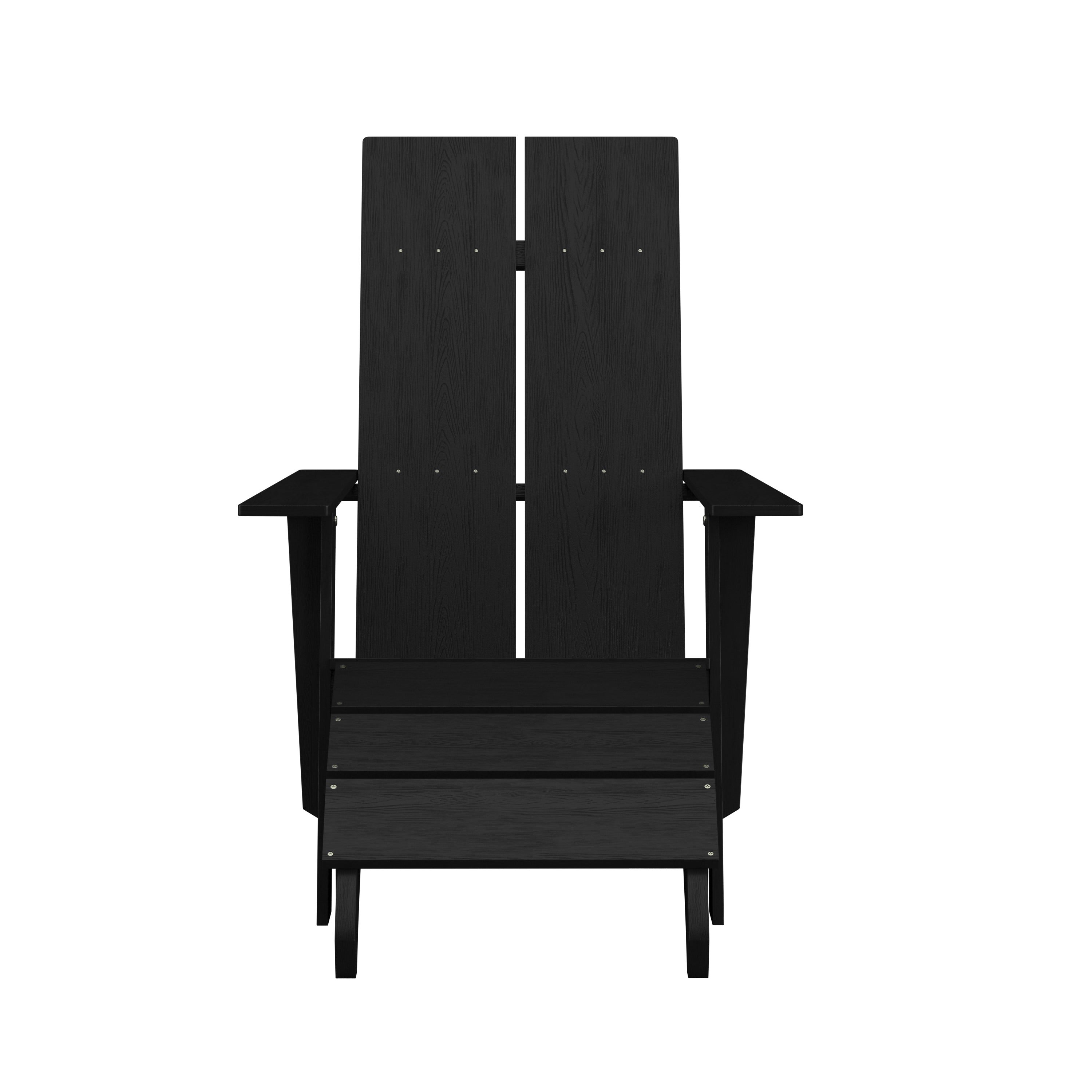Sawyer Modern Commercial All-Weather Poly Resin Wood Adirondack Chair with Foot Rest in Black