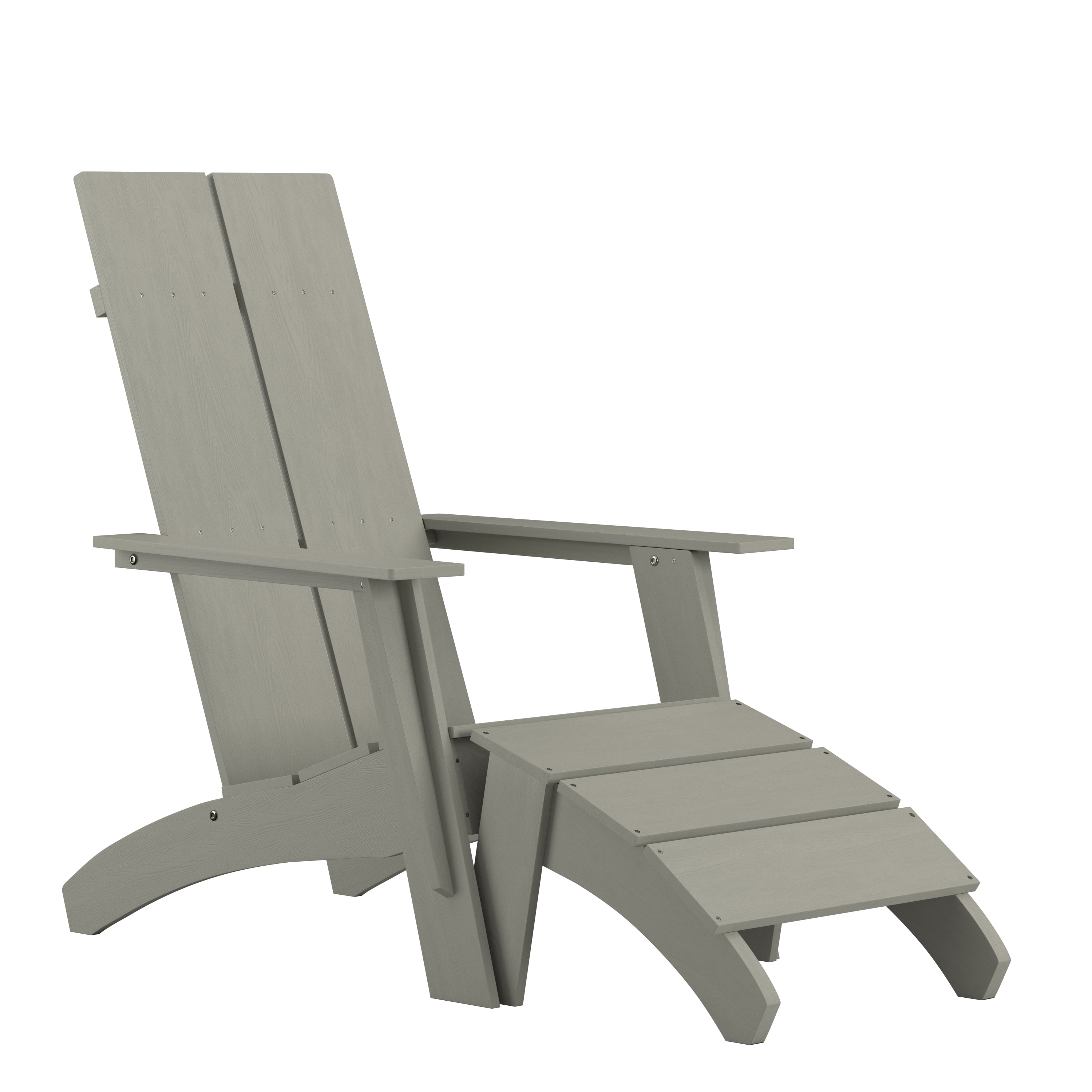 Sawyer Modern Commercial All-Weather Poly Resin Wood Adirondack Chair with Foot Rest in Gray