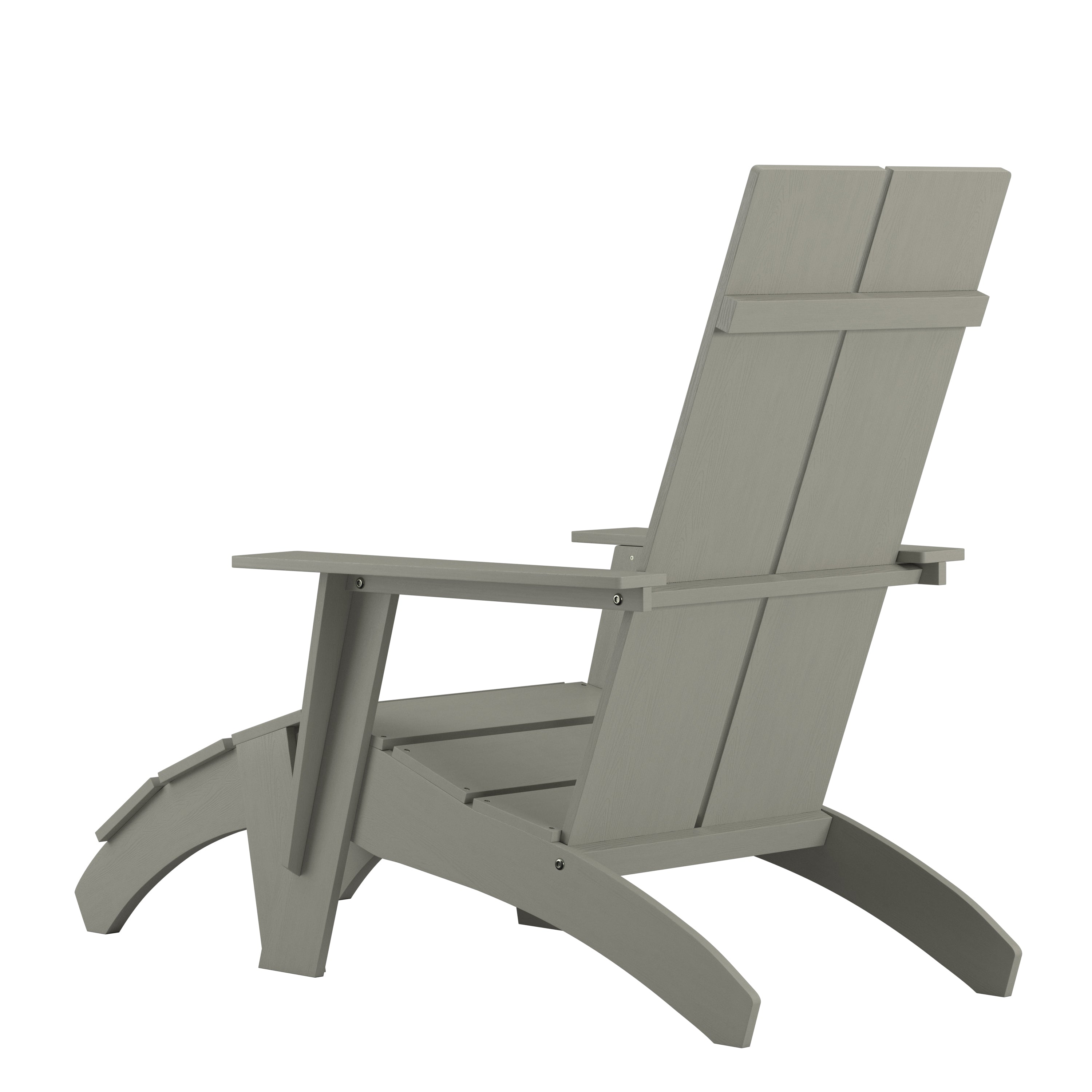 Sawyer Modern Commercial All-Weather Poly Resin Wood Adirondack Chair with Foot Rest in Gray