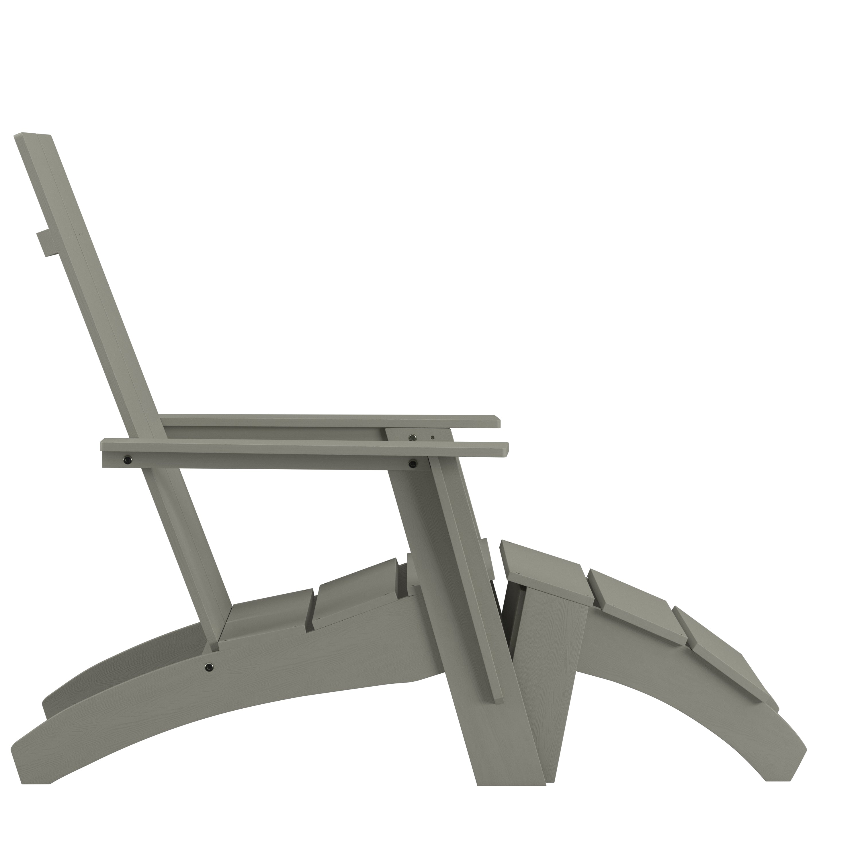 Sawyer Modern Commercial All-Weather Poly Resin Wood Adirondack Chair with Foot Rest in Gray
