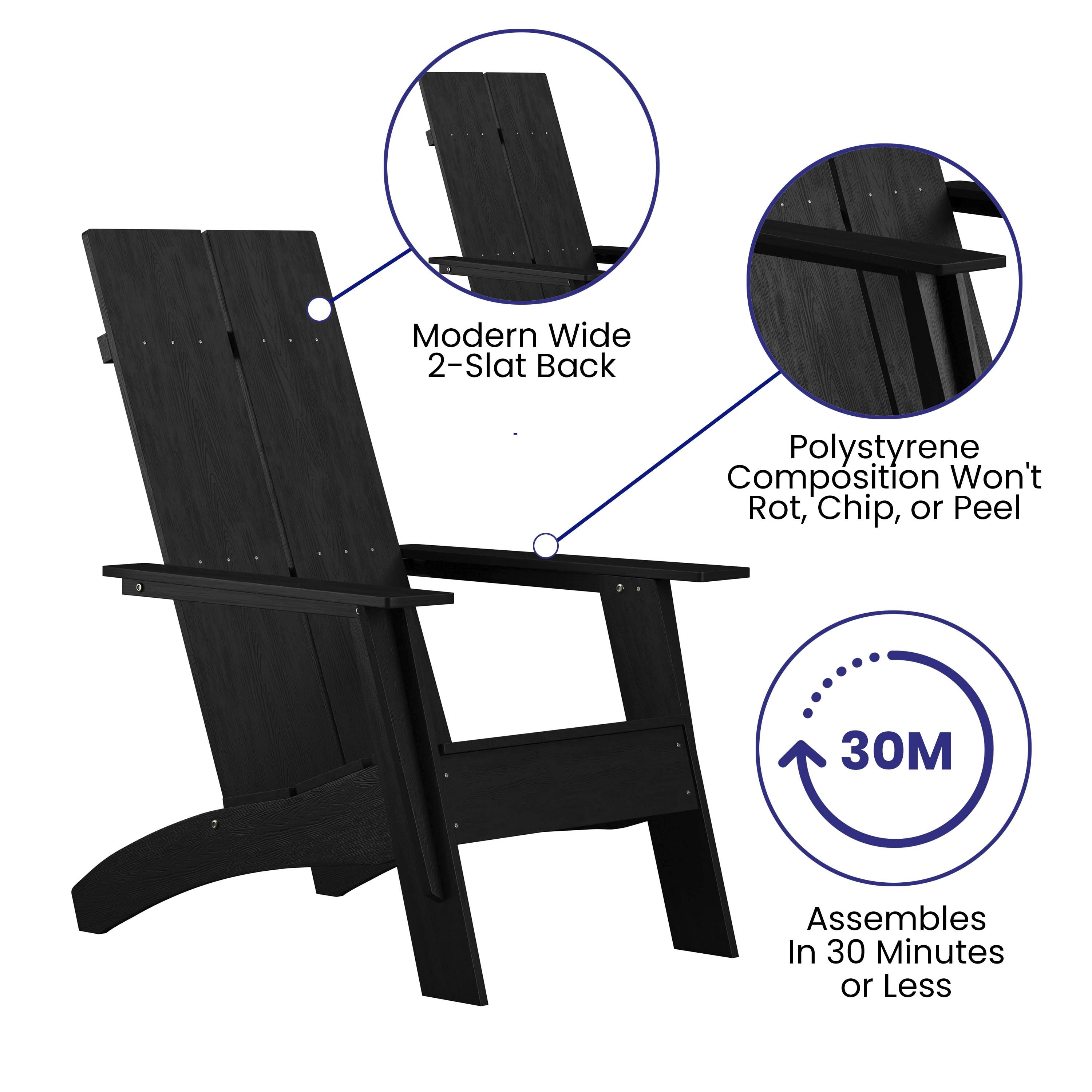 Sawyer Modern Commercial All-Weather Poly Resin Wood Adirondack Chair in Black
