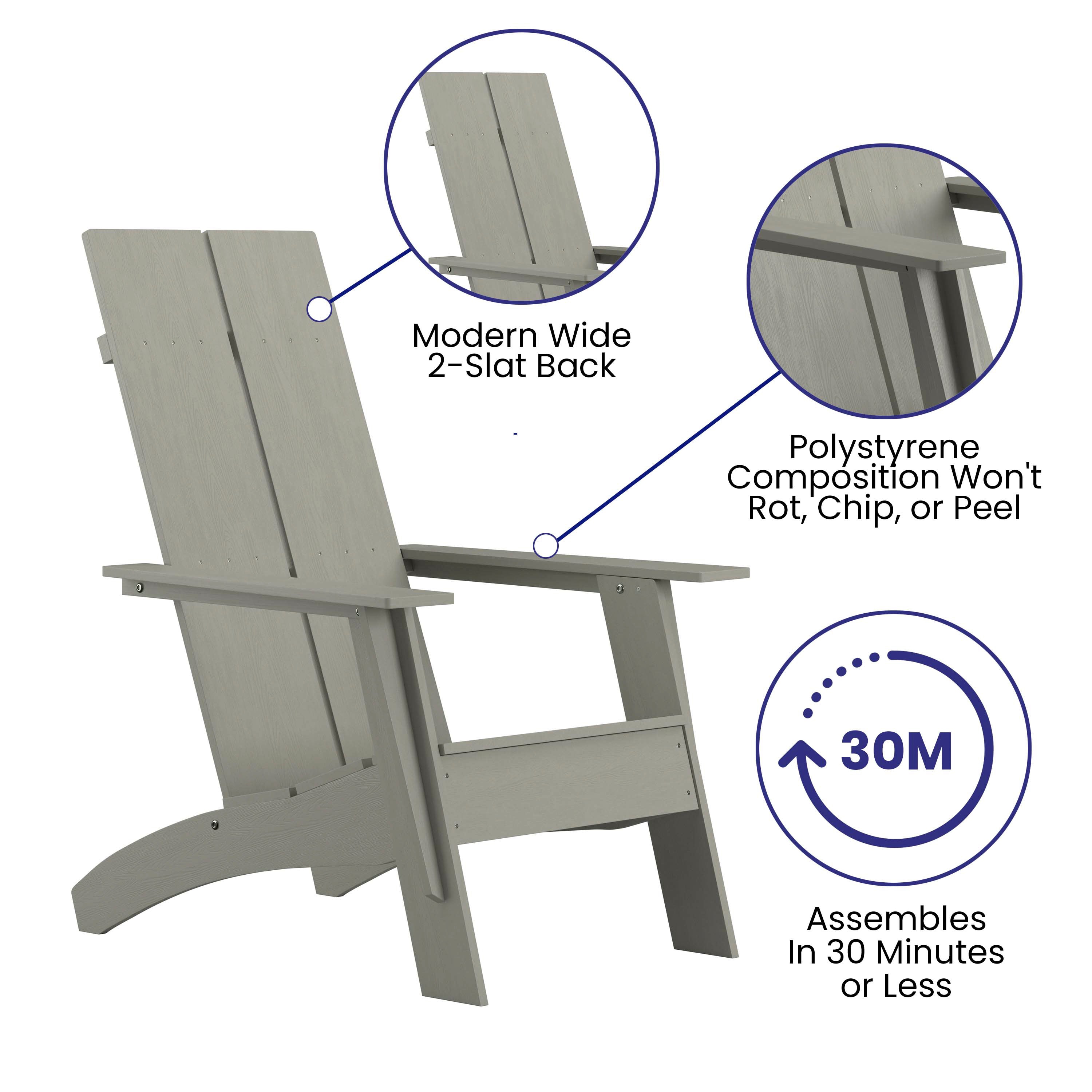 Sawyer Modern Commercial All-Weather Poly Resin Wood Adirondack Chair in Gray