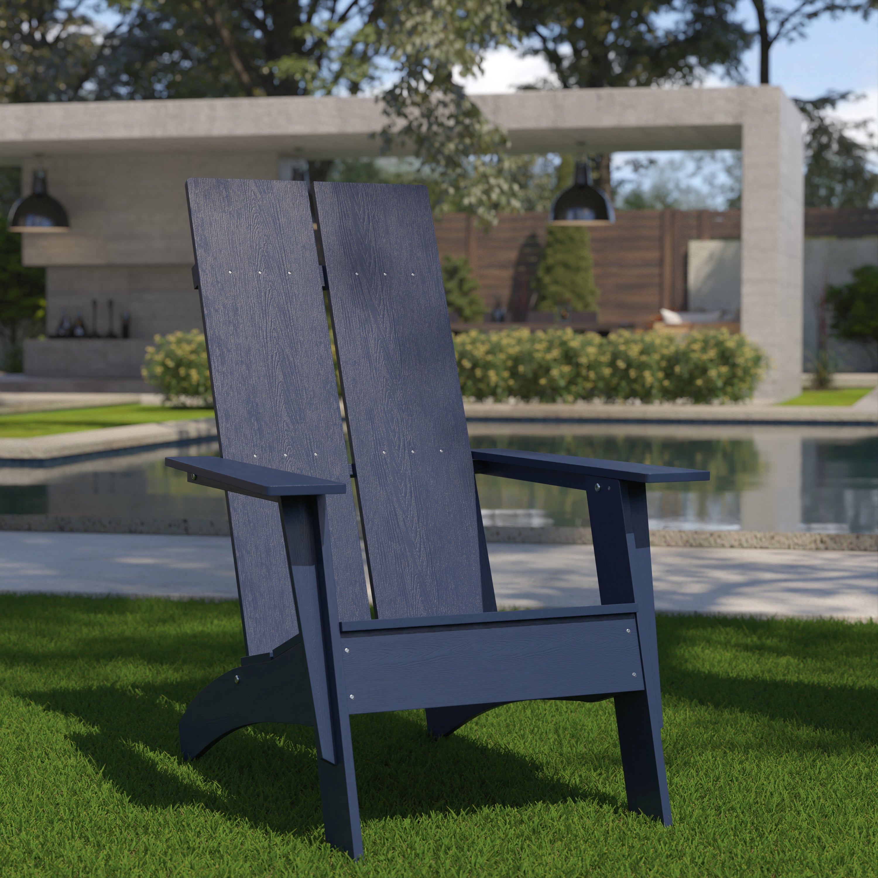 Sawyer Modern Commercial All-Weather Poly Resin Wood Adirondack Chair in Navy