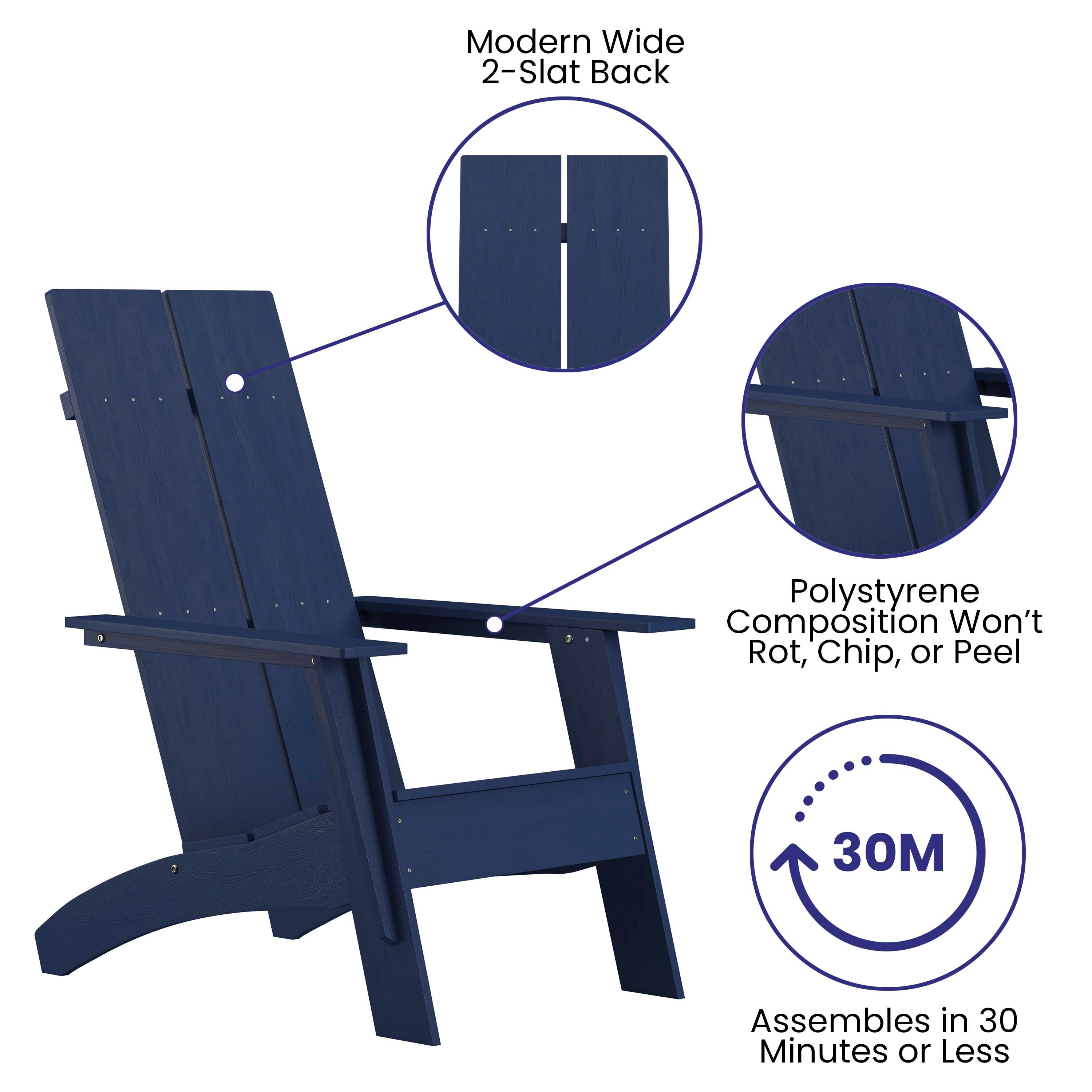 Sawyer Modern Commercial All-Weather Poly Resin Wood Adirondack Chair in Navy