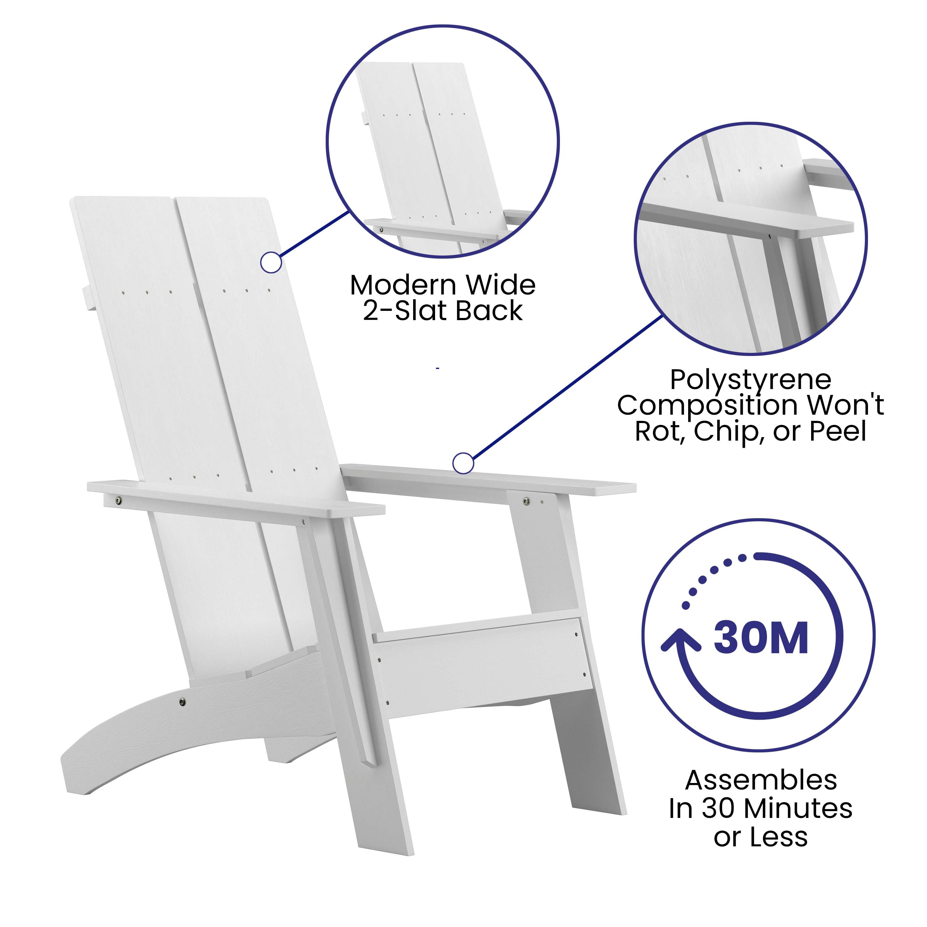 Sawyer Modern Commercial All-Weather Poly Resin Wood Adirondack Chair in White