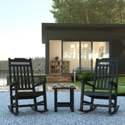 Set of 2 Winston All-Weather Poly Resin Rocking Chairs with Accent Side Table in Black