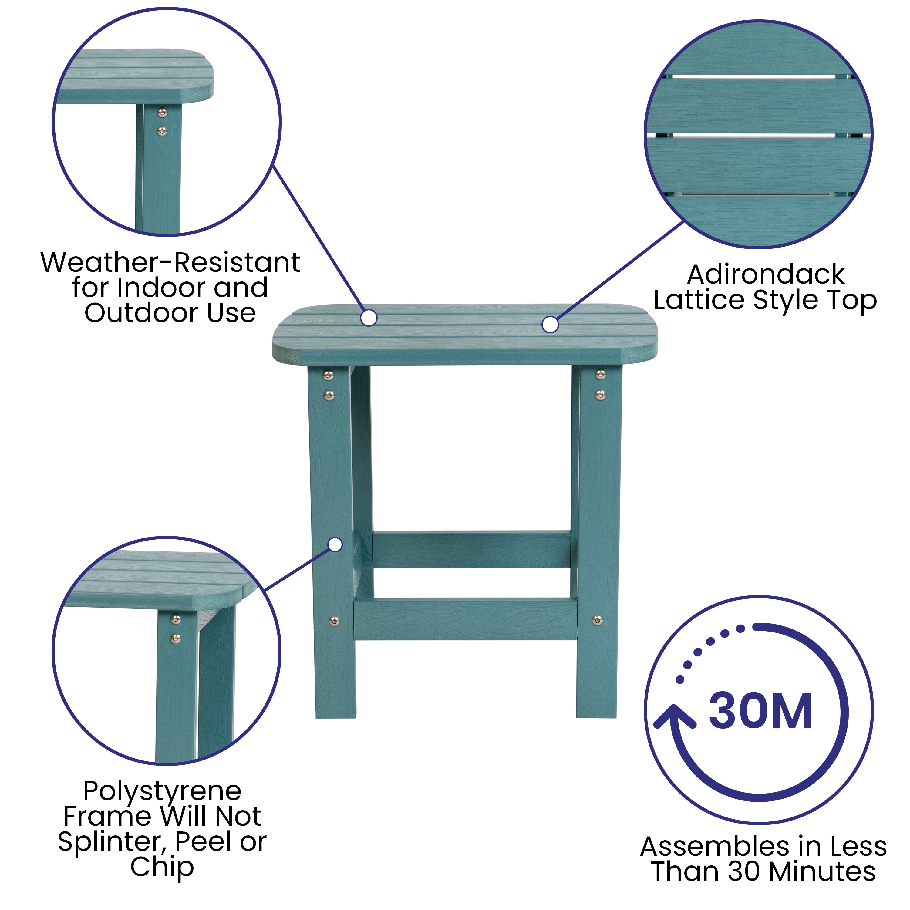 Set of 2 Winston All-Weather Poly Resin Rocking Chairs with Accent Side Table in Teal
