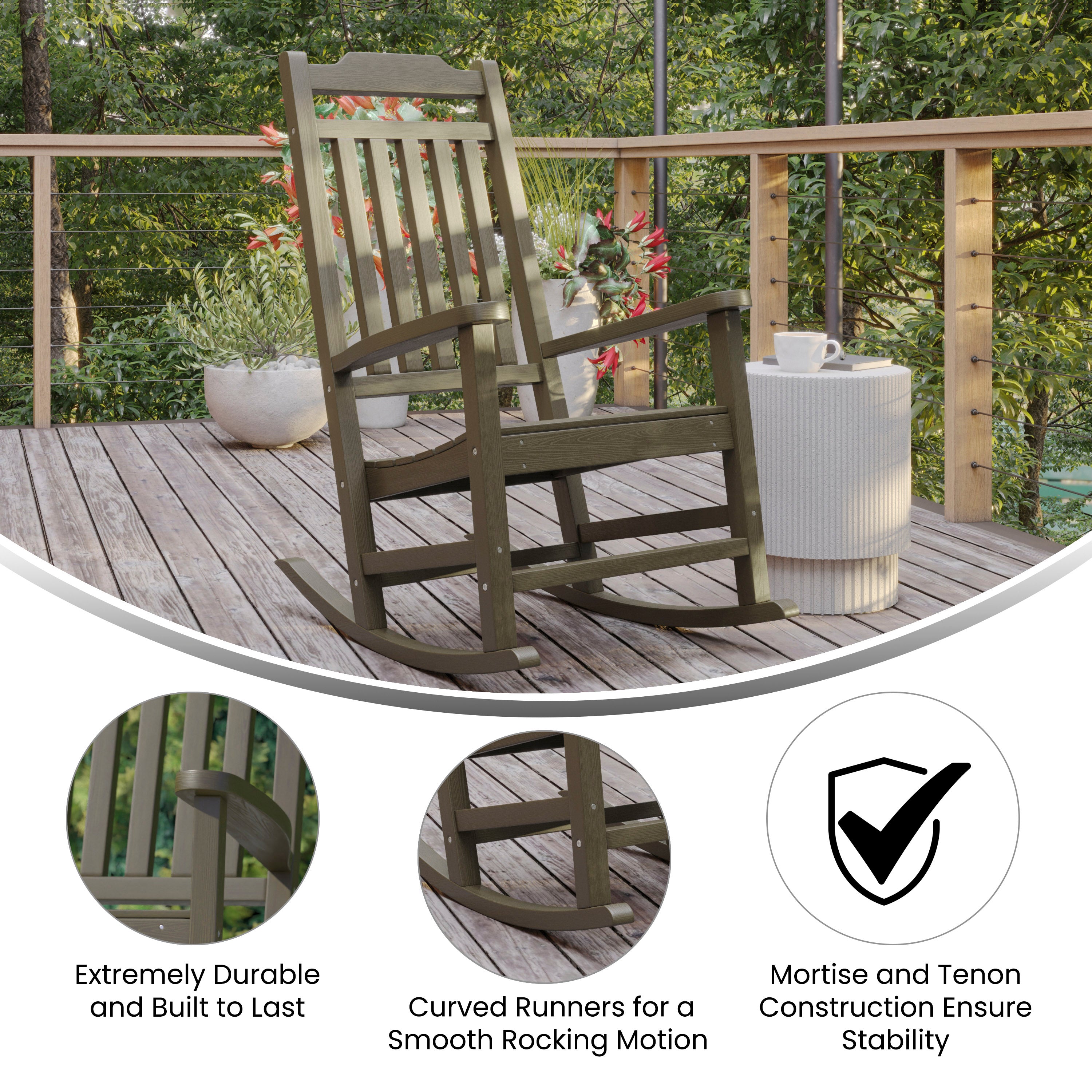 Winston All-Weather Poly Resin Rocking Chair in Mahogany