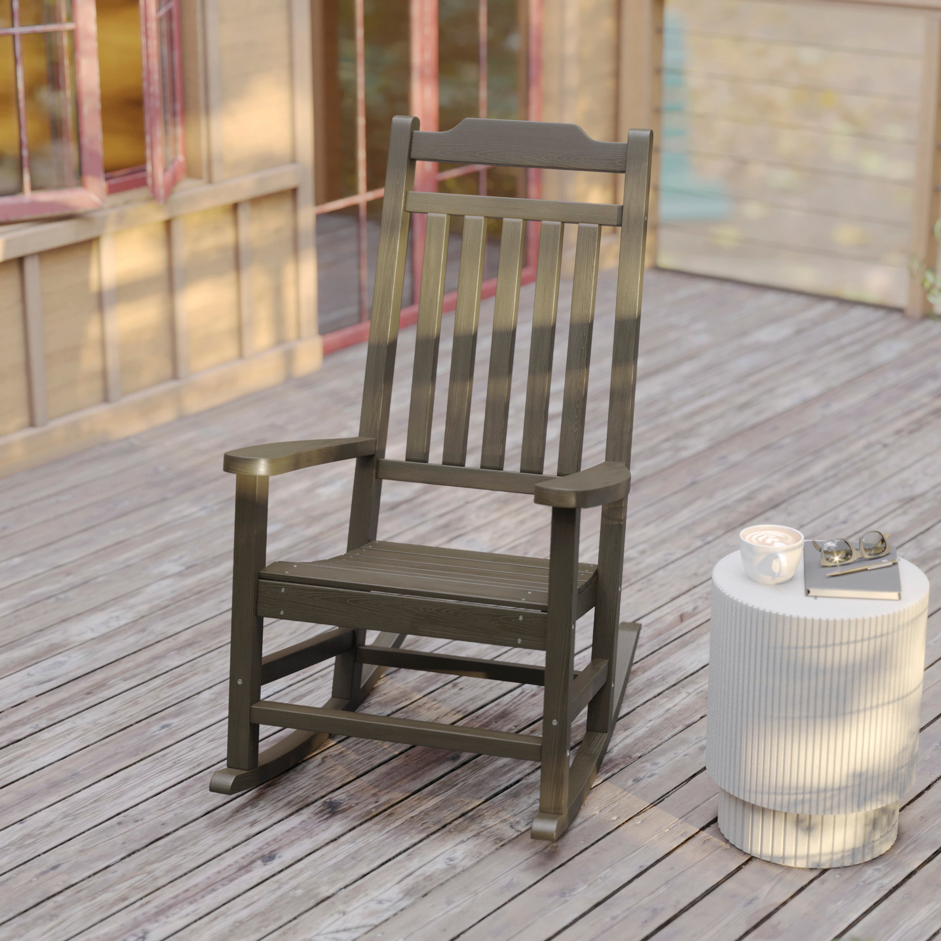 Winston All-Weather Poly Resin Rocking Chair in Mahogany