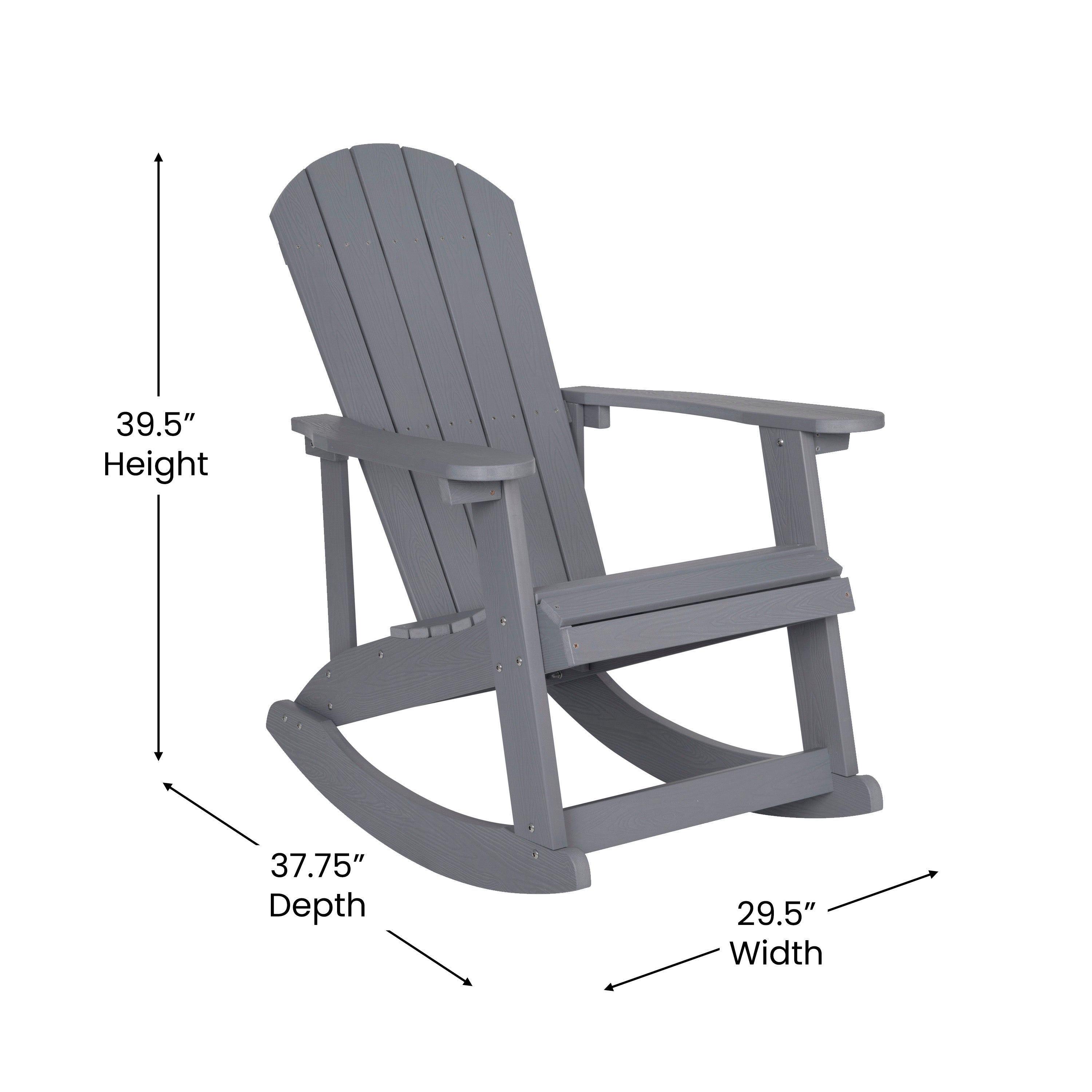 Set of 2 Savannah Commercial Grade All-Weather Poly Resin Wood Adirondack Rocking Chairs with Side Table in Gray