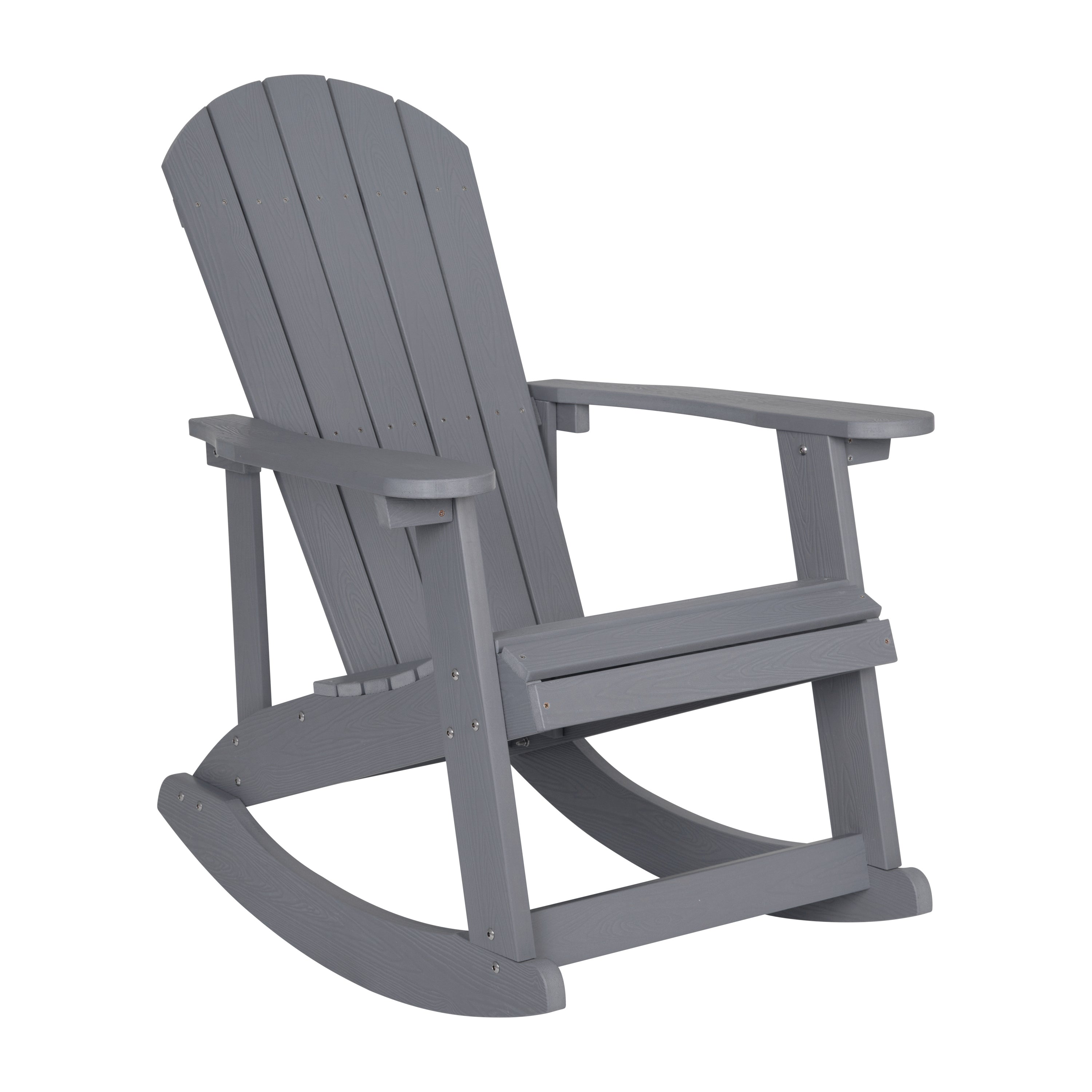 Set of 2 Savannah Commercial Grade All-Weather Poly Resin Wood Adirondack Rocking Chairs with Side Table in Gray