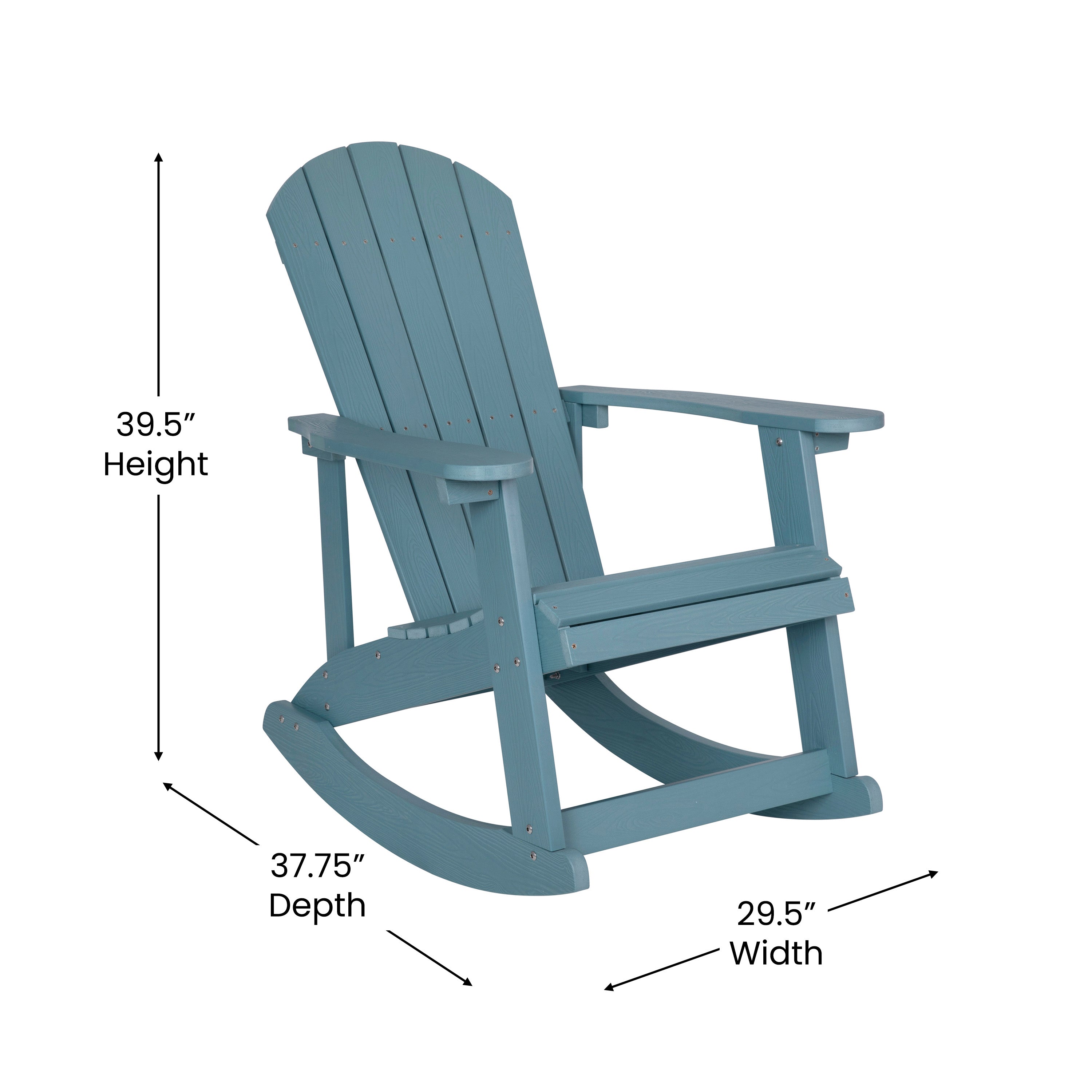 Set of 2 Savannah Commercial Grade All-Weather Poly Resin Wood Adirondack Rocking Chairs with Side Table in Sea Foam