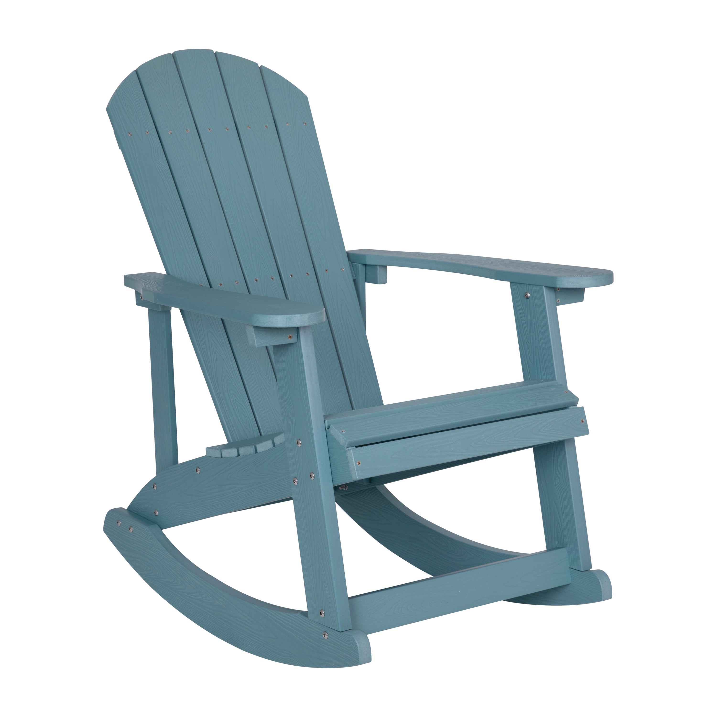 Set of 2 Savannah Commercial Grade All-Weather Poly Resin Wood Adirondack Rocking Chairs with Side Table in Sea Foam