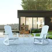 Set of 2 Savannah Commercial Grade All-Weather Poly Resin Wood Adirondack Rocking Chairs with Side Table in White