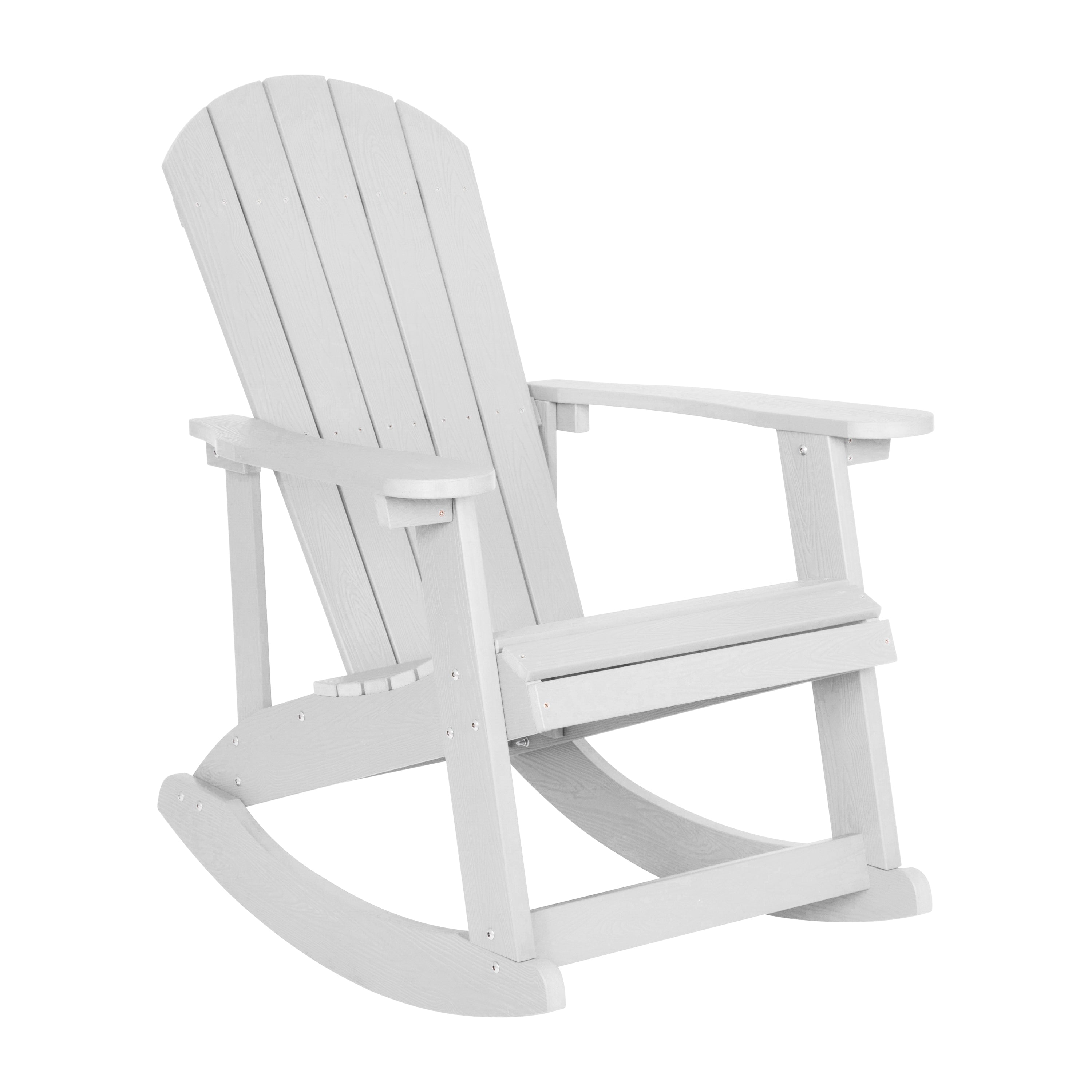 Set of 2 Savannah Commercial Grade All-Weather Poly Resin Wood Adirondack Rocking Chairs with Side Table in White