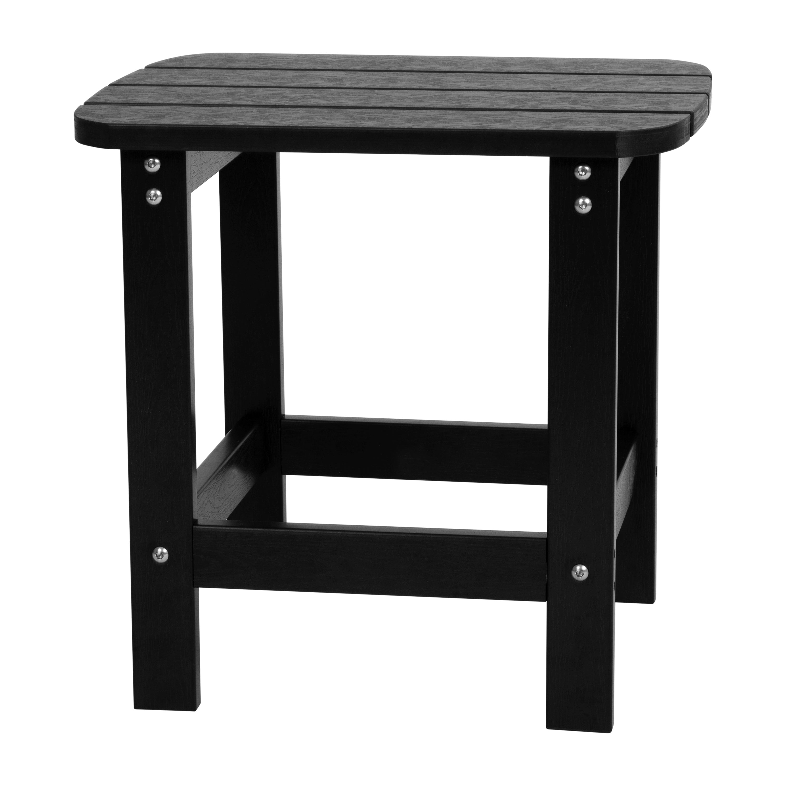 Set of 4 Savannah Commercial Grade All-Weather Poly Resin Wood Adirondack Rocking Chairs with Side Table in Black