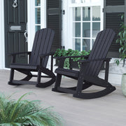 Savannah Commercial Grade All-Weather Poly Resin Wood Adirondack Rocking Chair with Rust Resistant Stainless Steel Hardware in Black - Set of 2