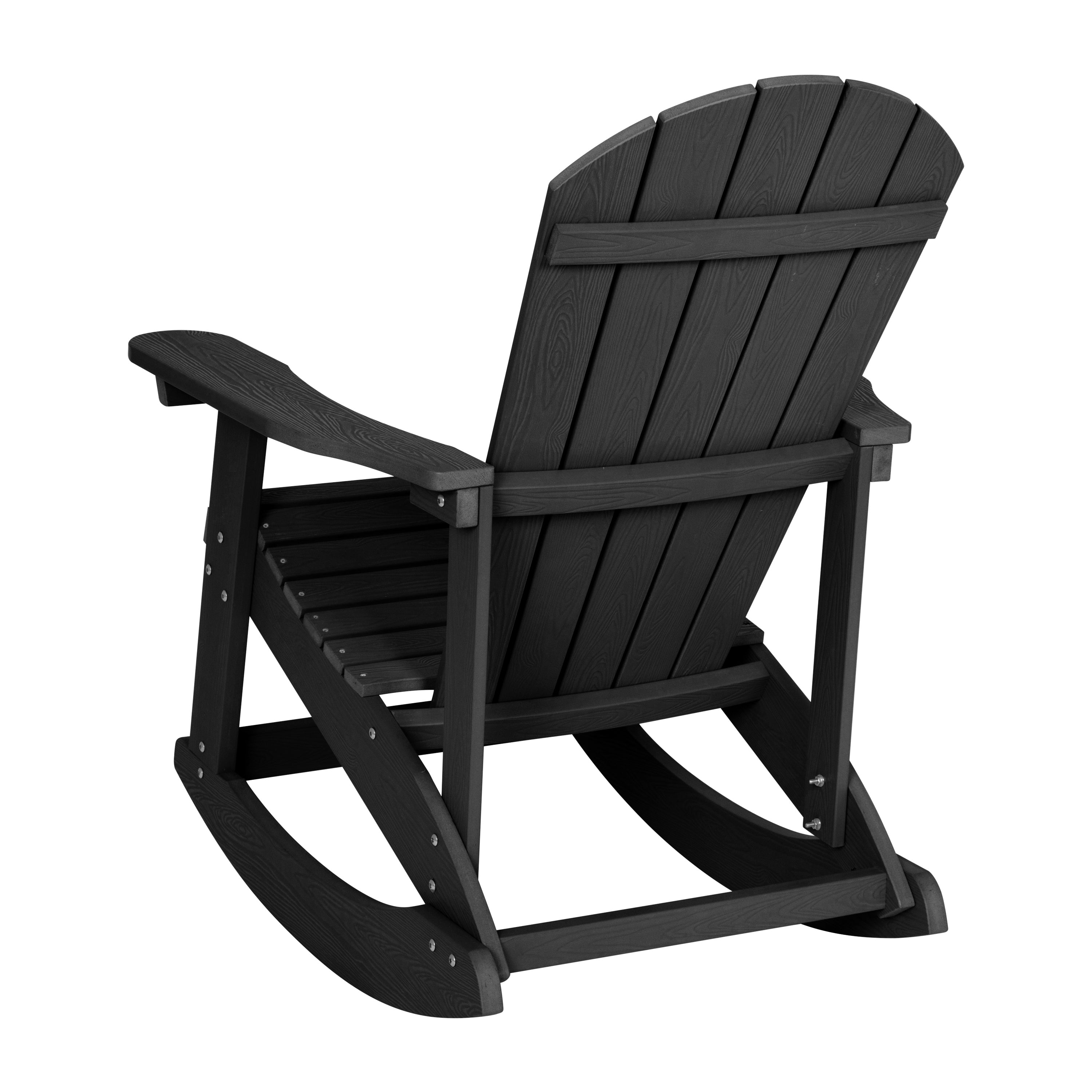Savannah Commercial Grade All-Weather Poly Resin Wood Adirondack Rocking Chair with Rust Resistant Stainless Steel Hardware in Black - Set of 2